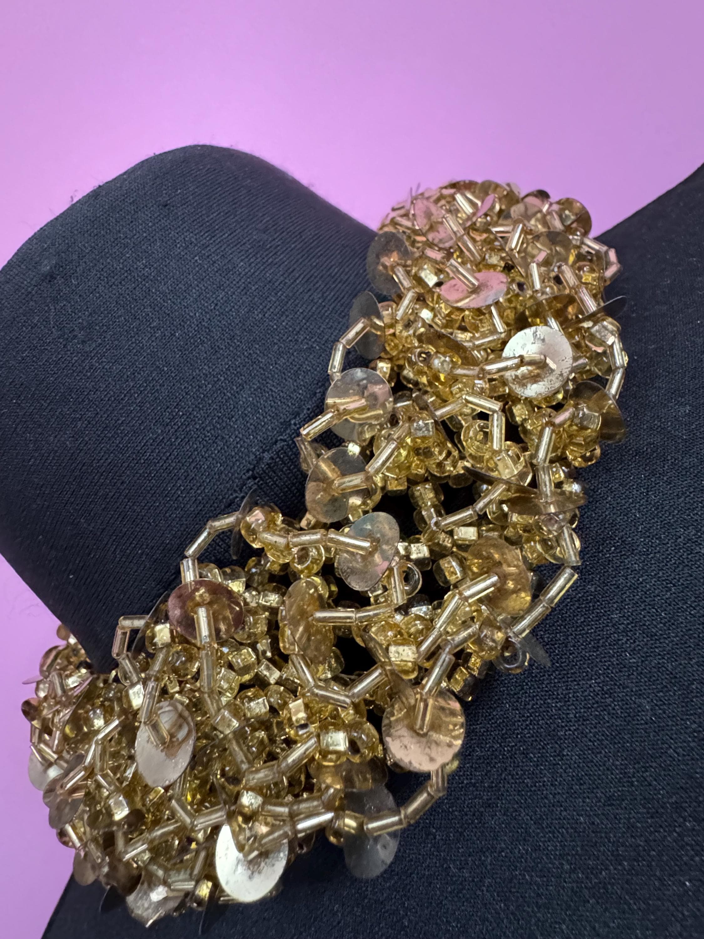 1980s signed Italian wide beaded gold choker necklace 46cm