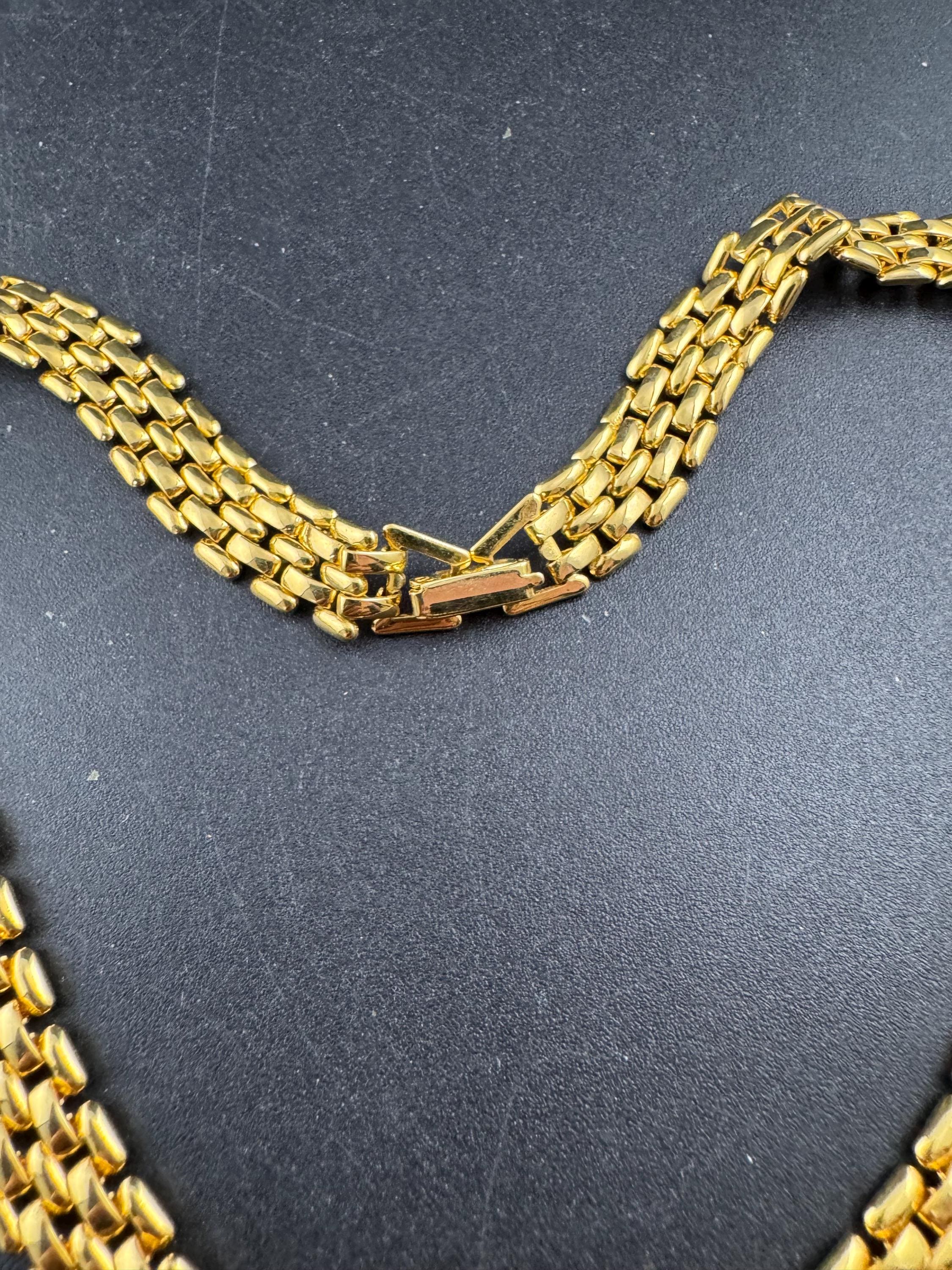 40cm panther link teardrop crystal diamanté gold tone choker necklace, brick chain, Retro 1980s
