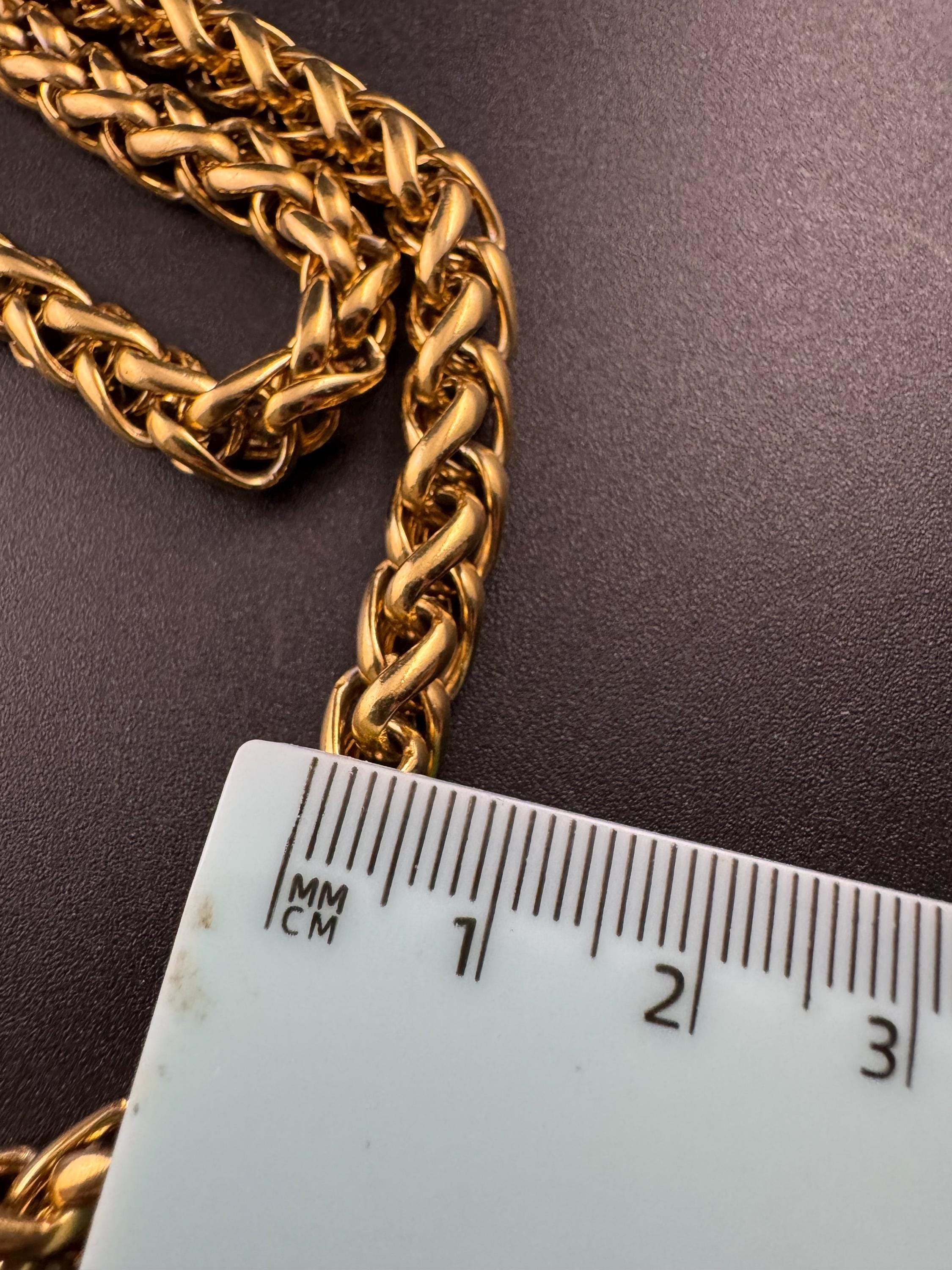 78cm long 1980s thick gold plated wheat link chain necklace