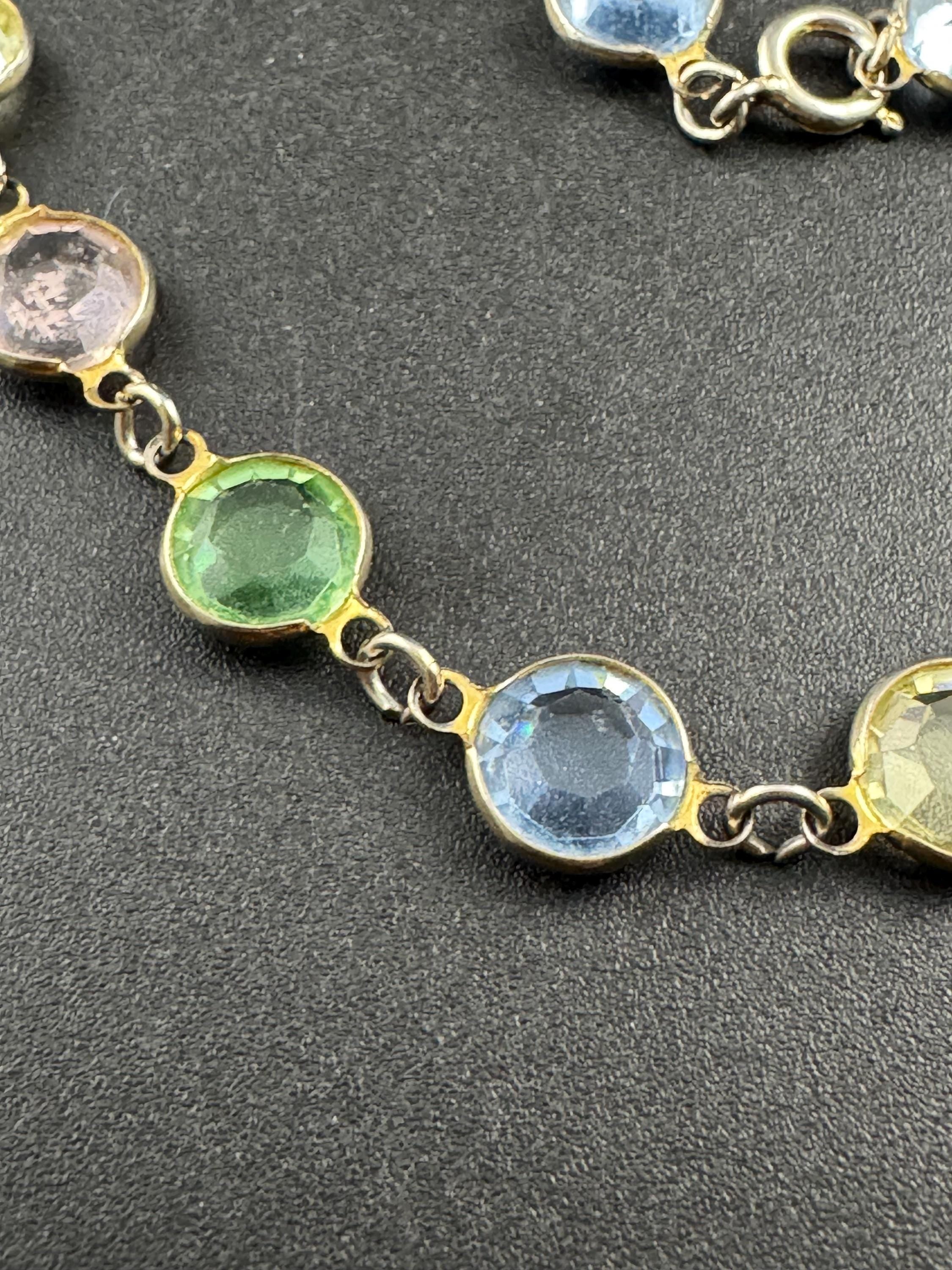 Rivière bezel set pastel glass faceted chain necklace , gold tone