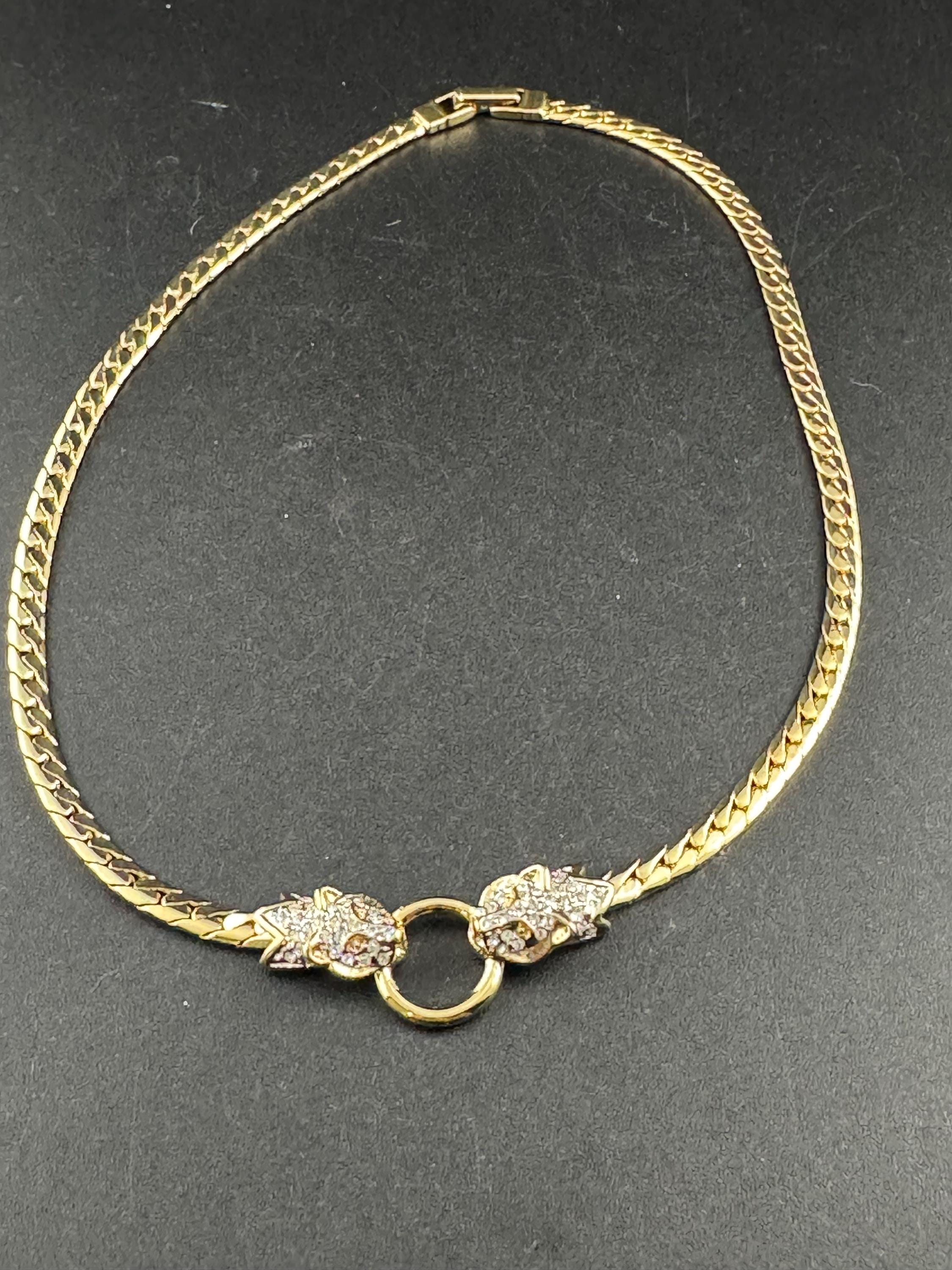 rhinestone diamanté crystal leopard head collar necklace, High end