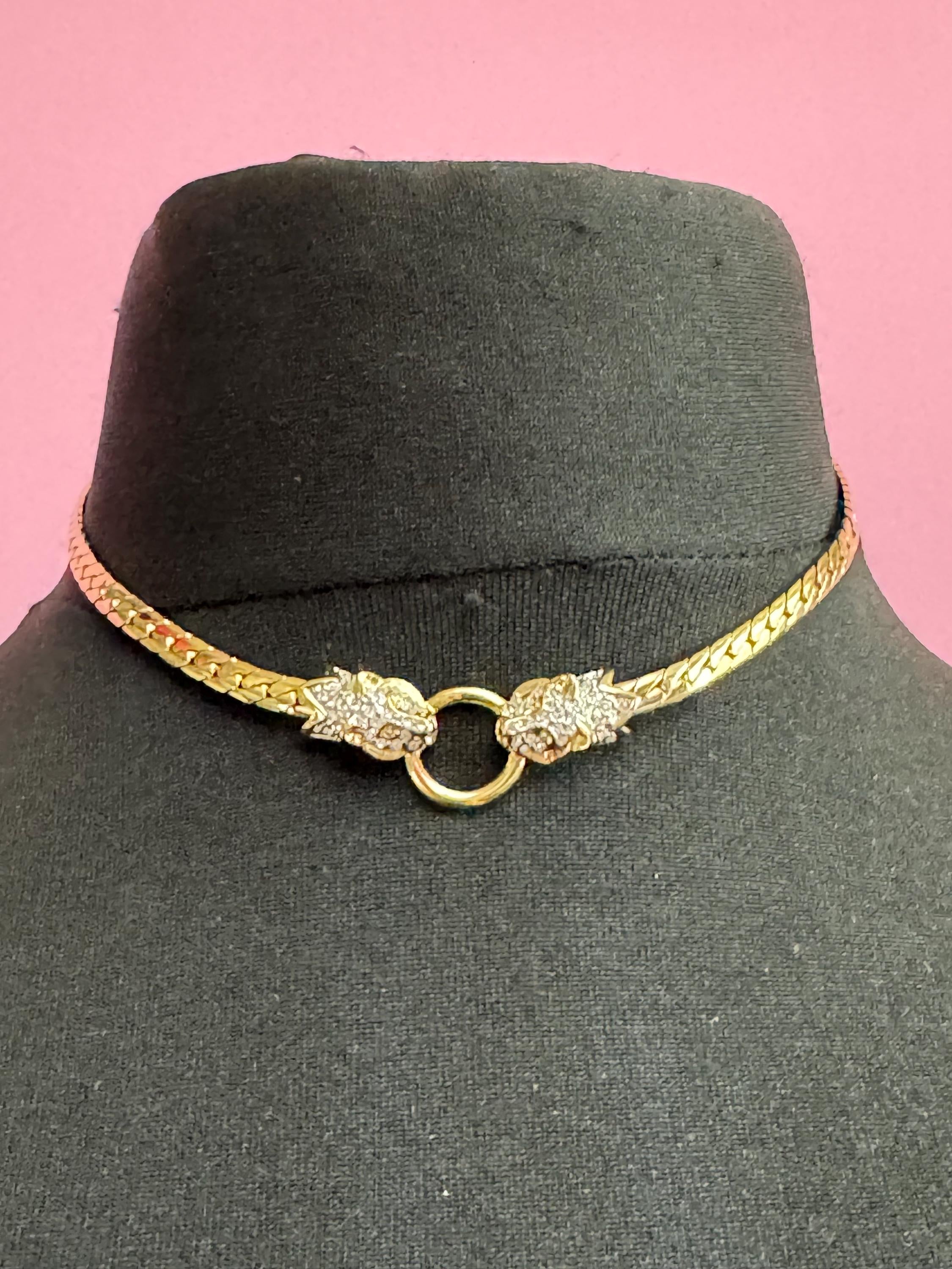 rhinestone diamanté crystal leopard head collar necklace, High end