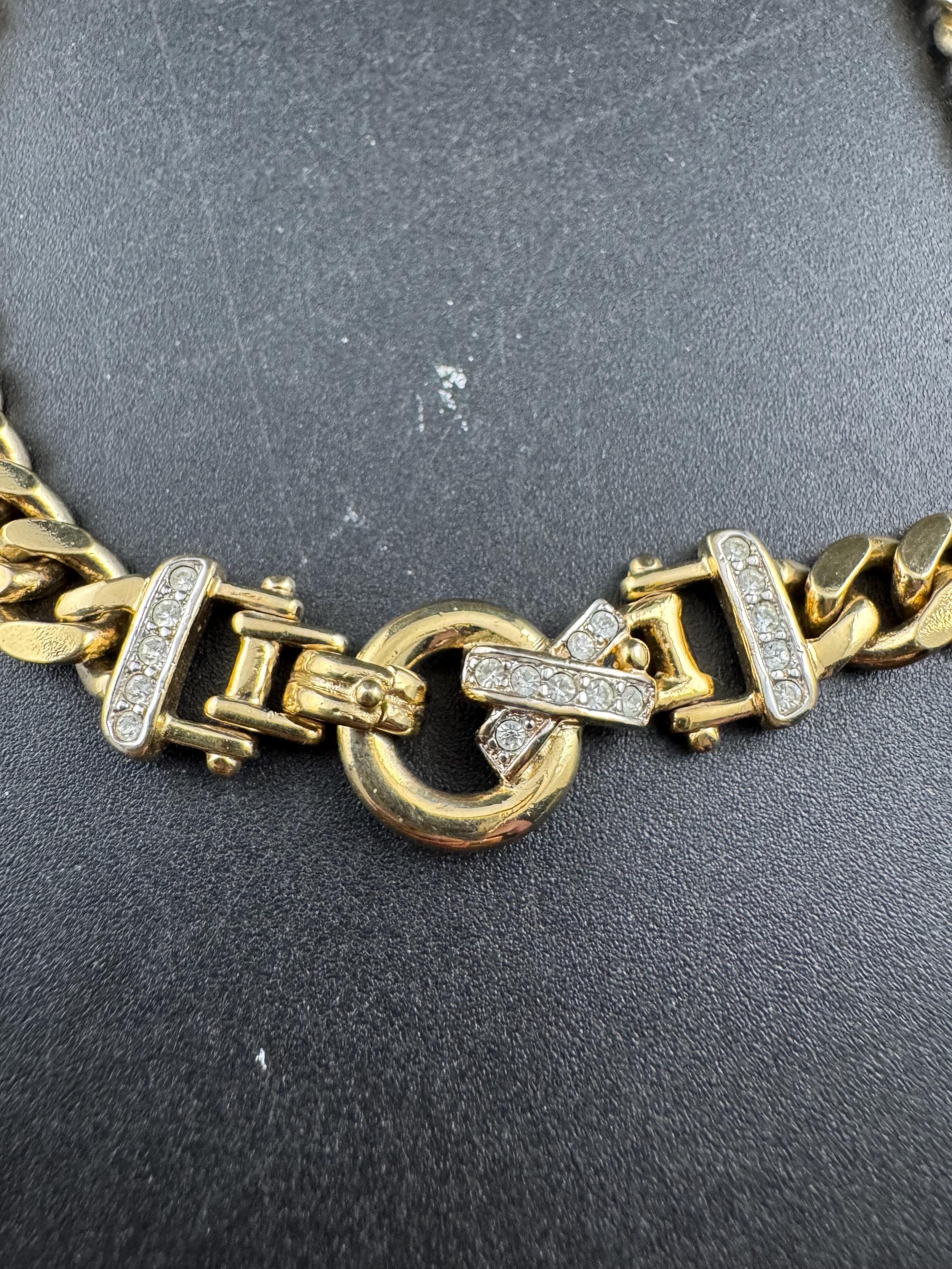 41cm chunky gold tone heavy curb chain choker necklace set with clear crystals