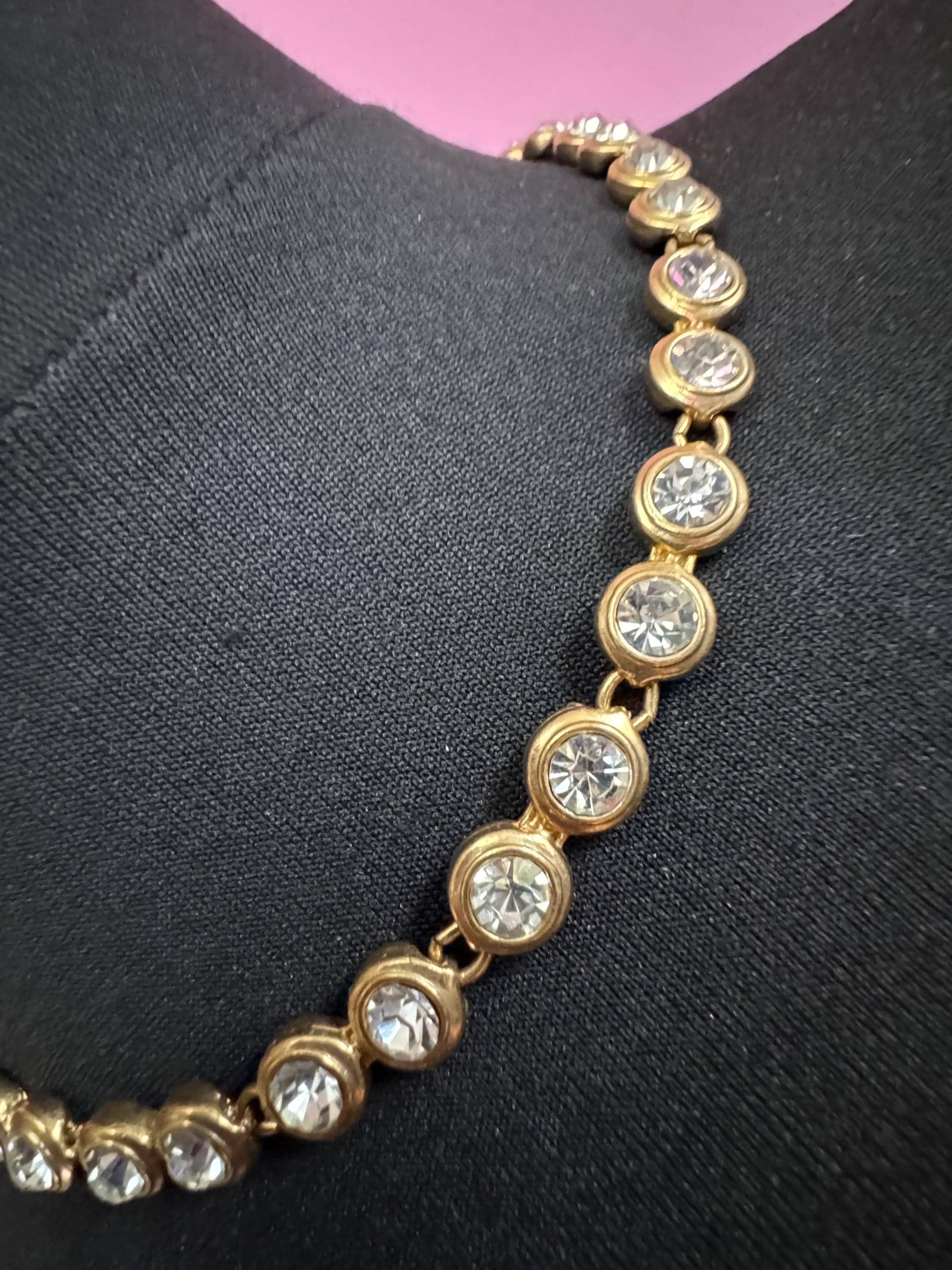 Retro bezel set clear crystal rivière necklace 46cm, gold tone diamanté