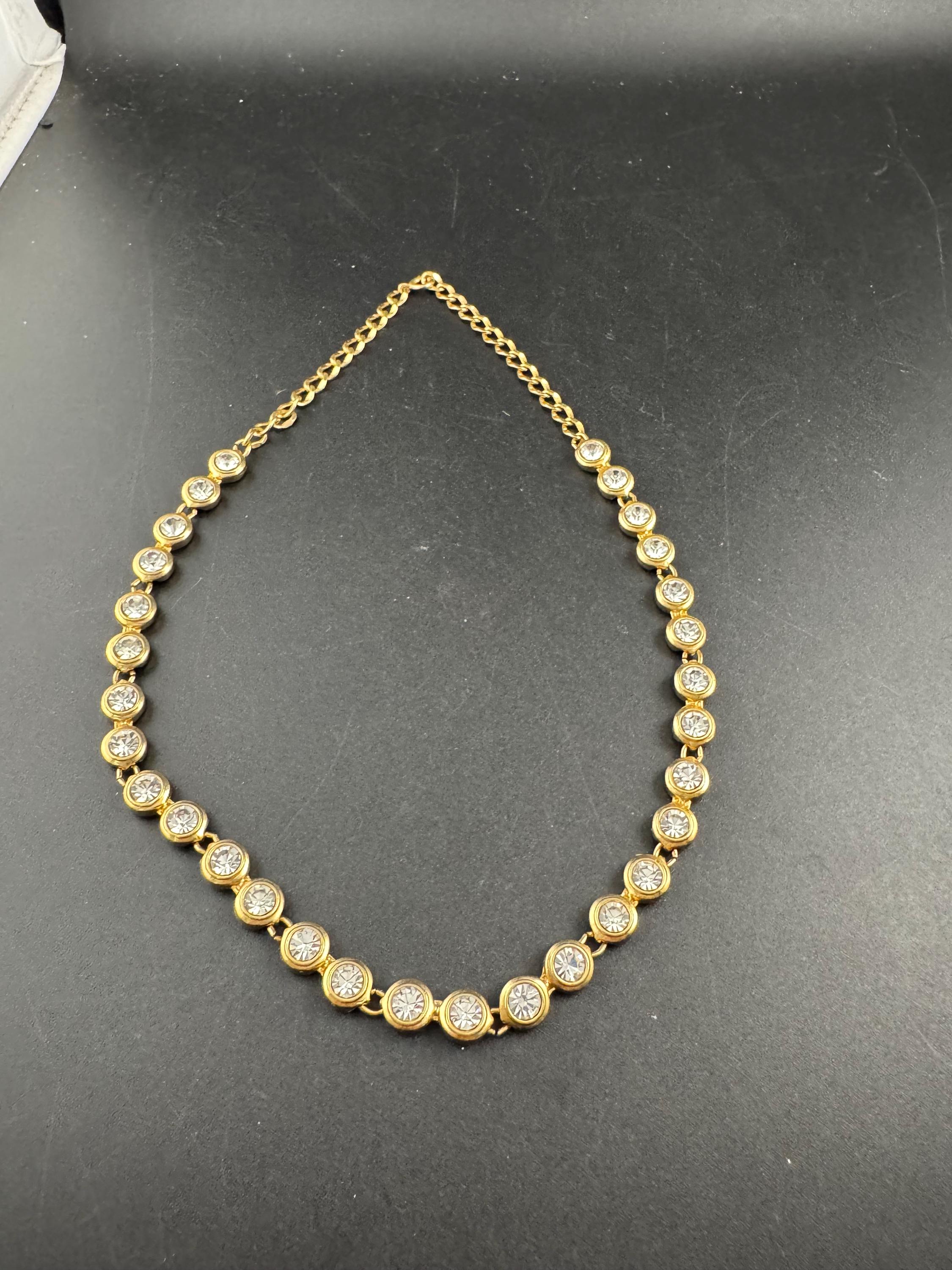 Retro bezel set clear crystal rivière necklace 46cm, gold tone diamanté