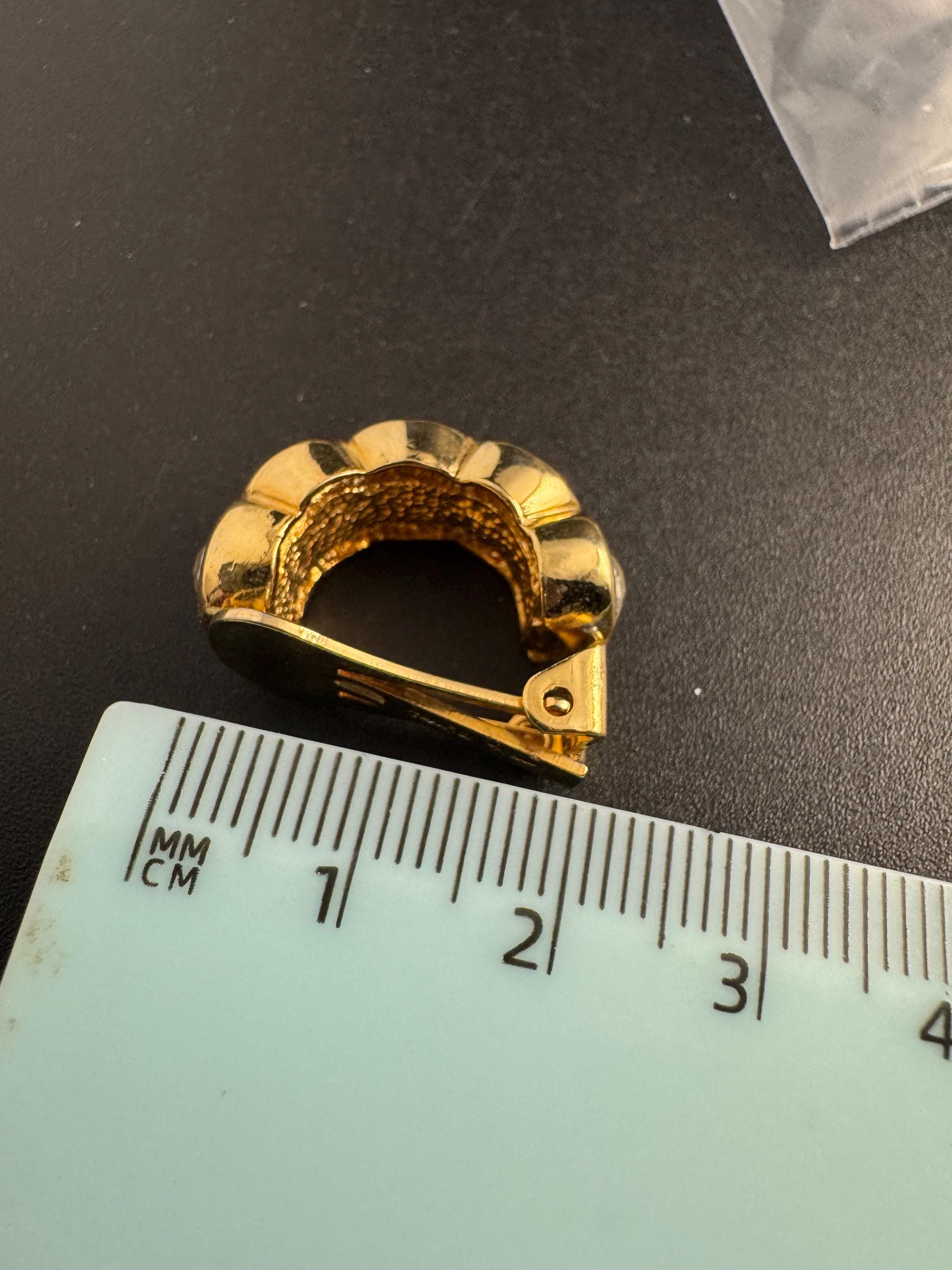 David Grau designer half hoop crystal earrings, pierced gold plated