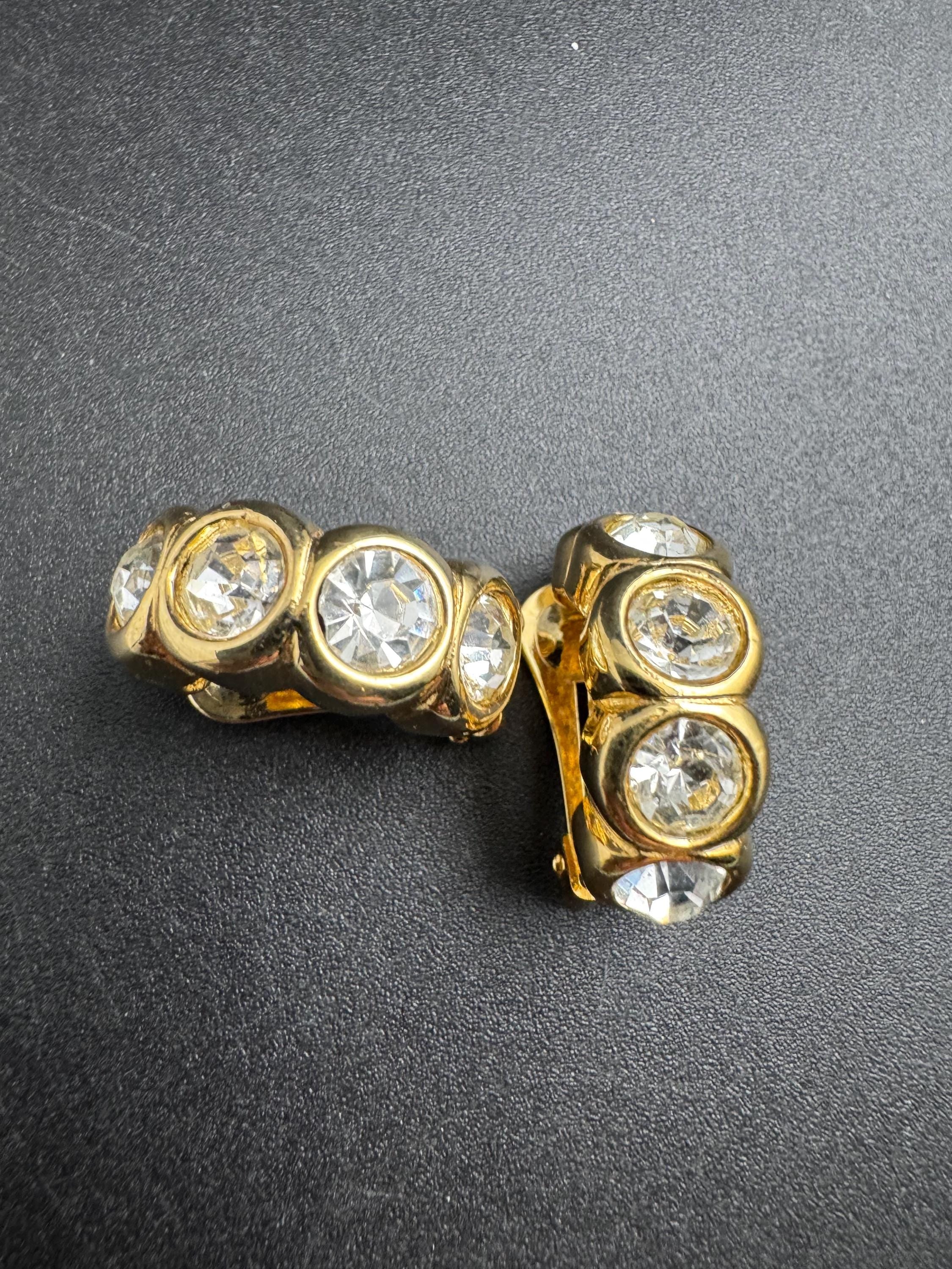 David Grau designer half hoop crystal earrings, pierced gold plated