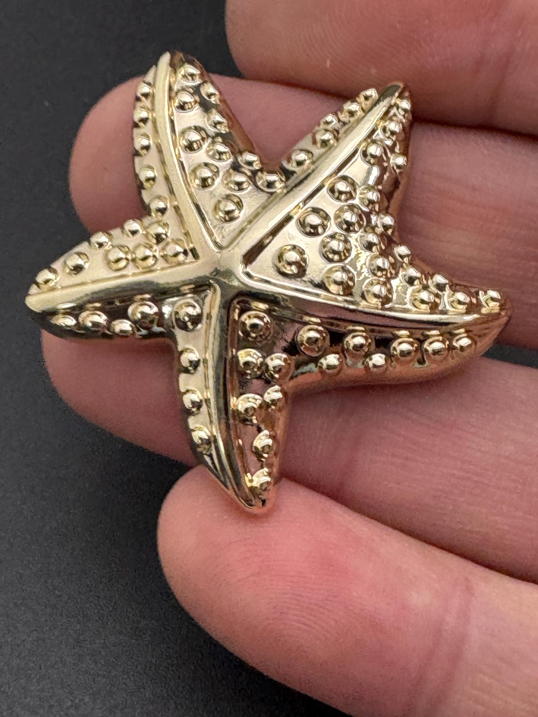 large gold starfish button, 1 piece 38mm nautical range