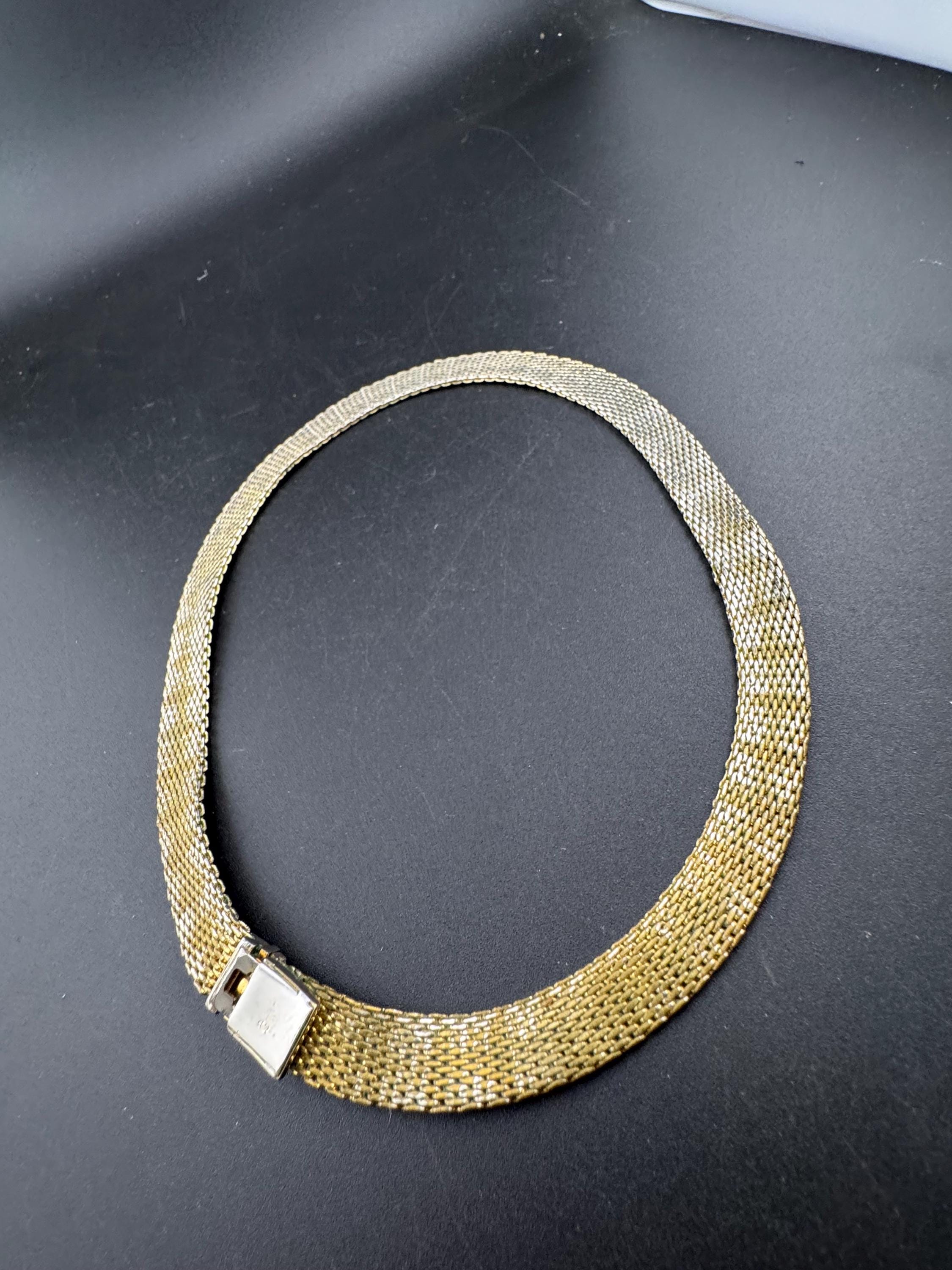 1968 GROSSE gold tone mesh choker, signed necklace 42cm with wear