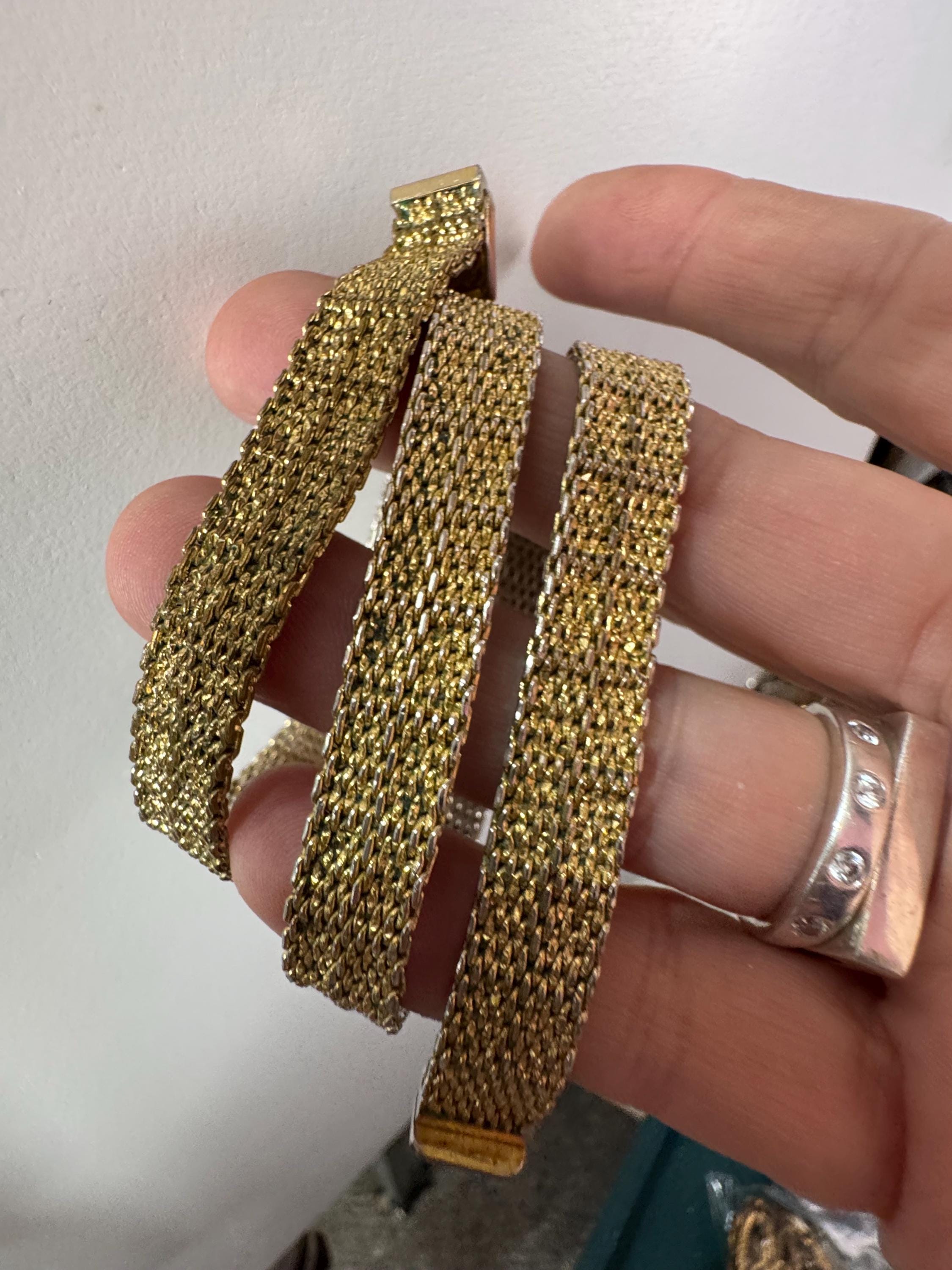 1968 GROSSE gold tone mesh choker, signed necklace 42cm with wear