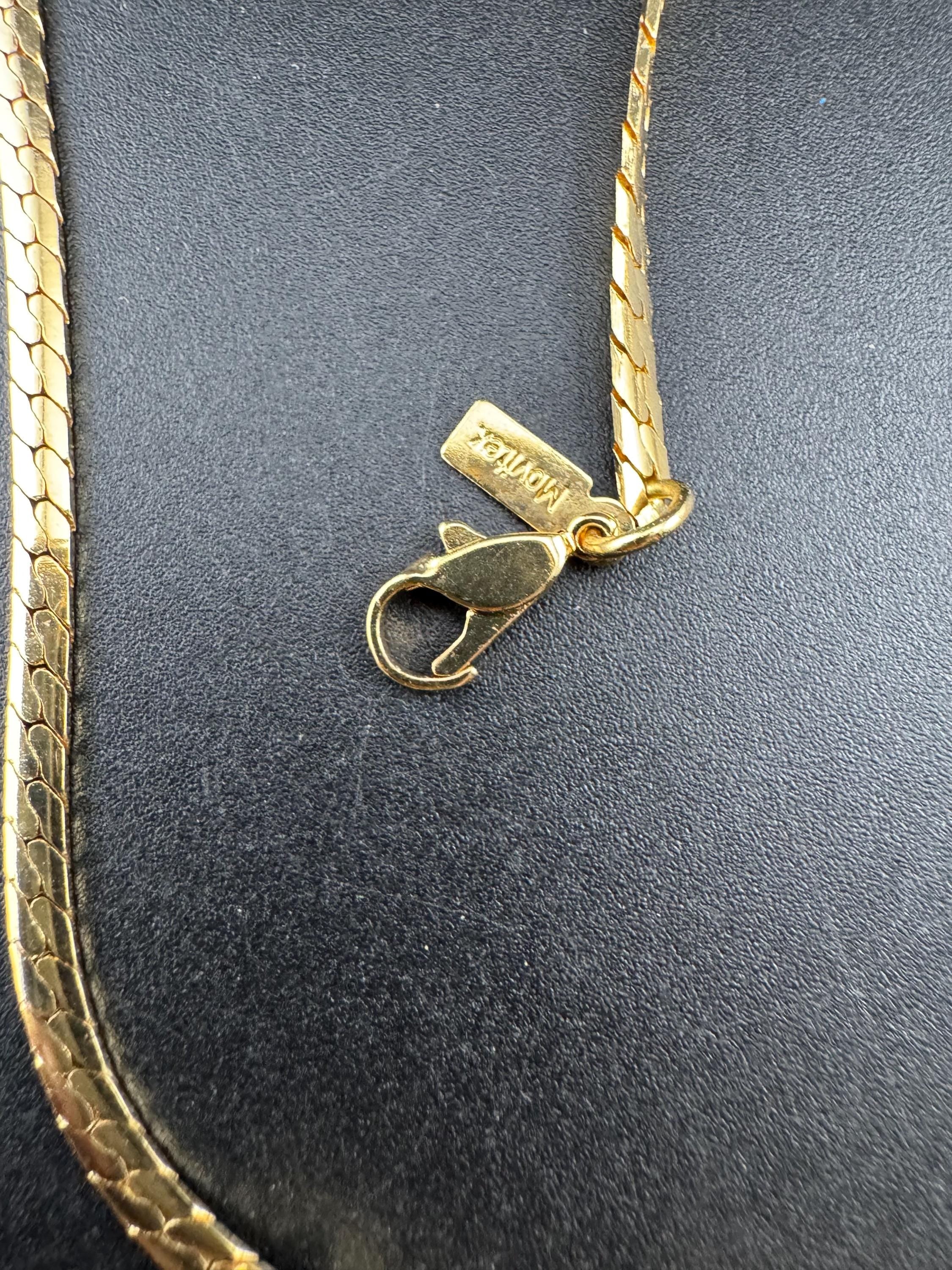 Signed MOVITEX light sapphire diamanté gold chain necklace