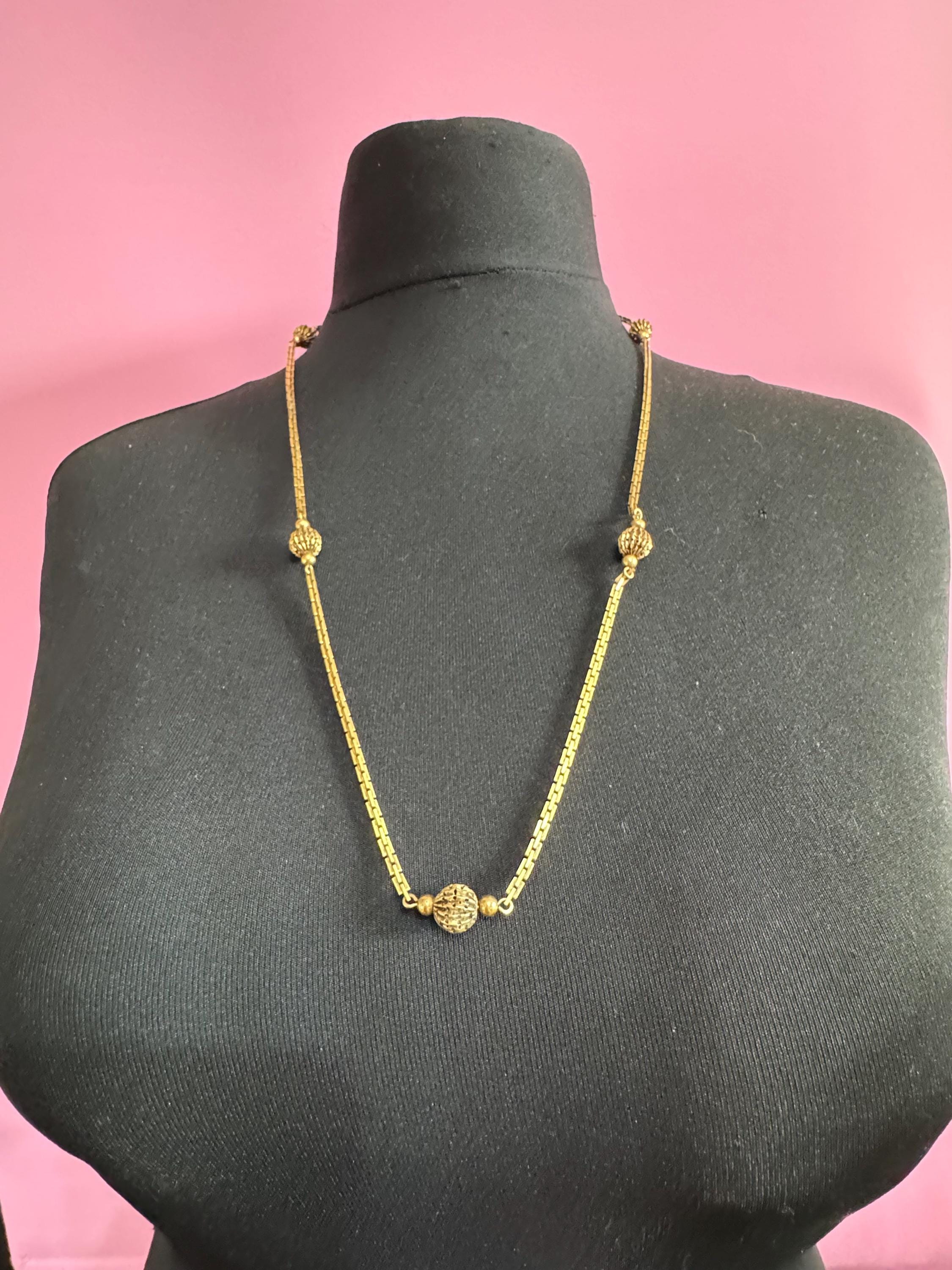 A+D Andrea’s daub long gold ball chsin station necklace chain, gold plated