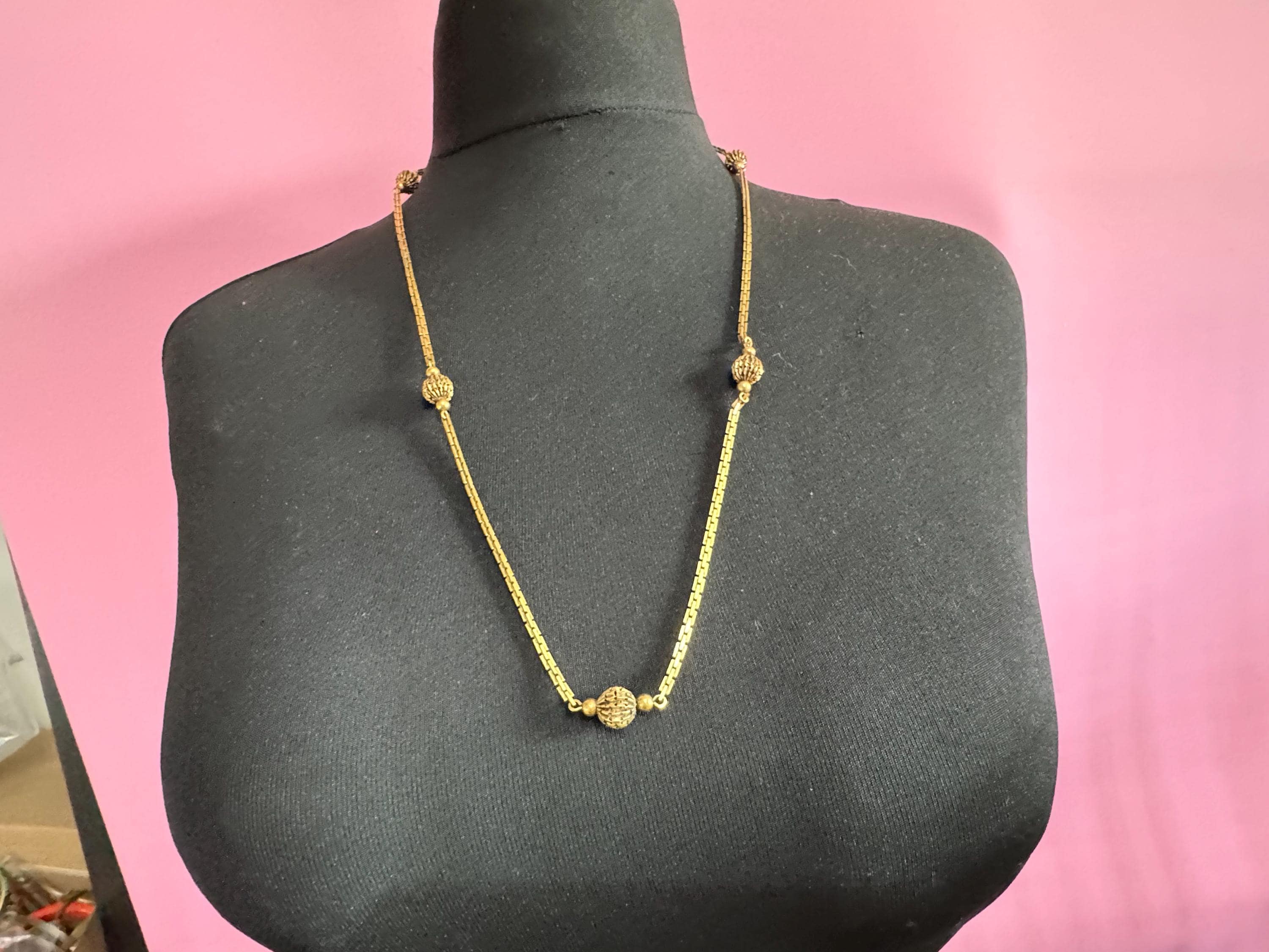 A+D Andrea’s daub long gold ball chsin station necklace chain, gold plated