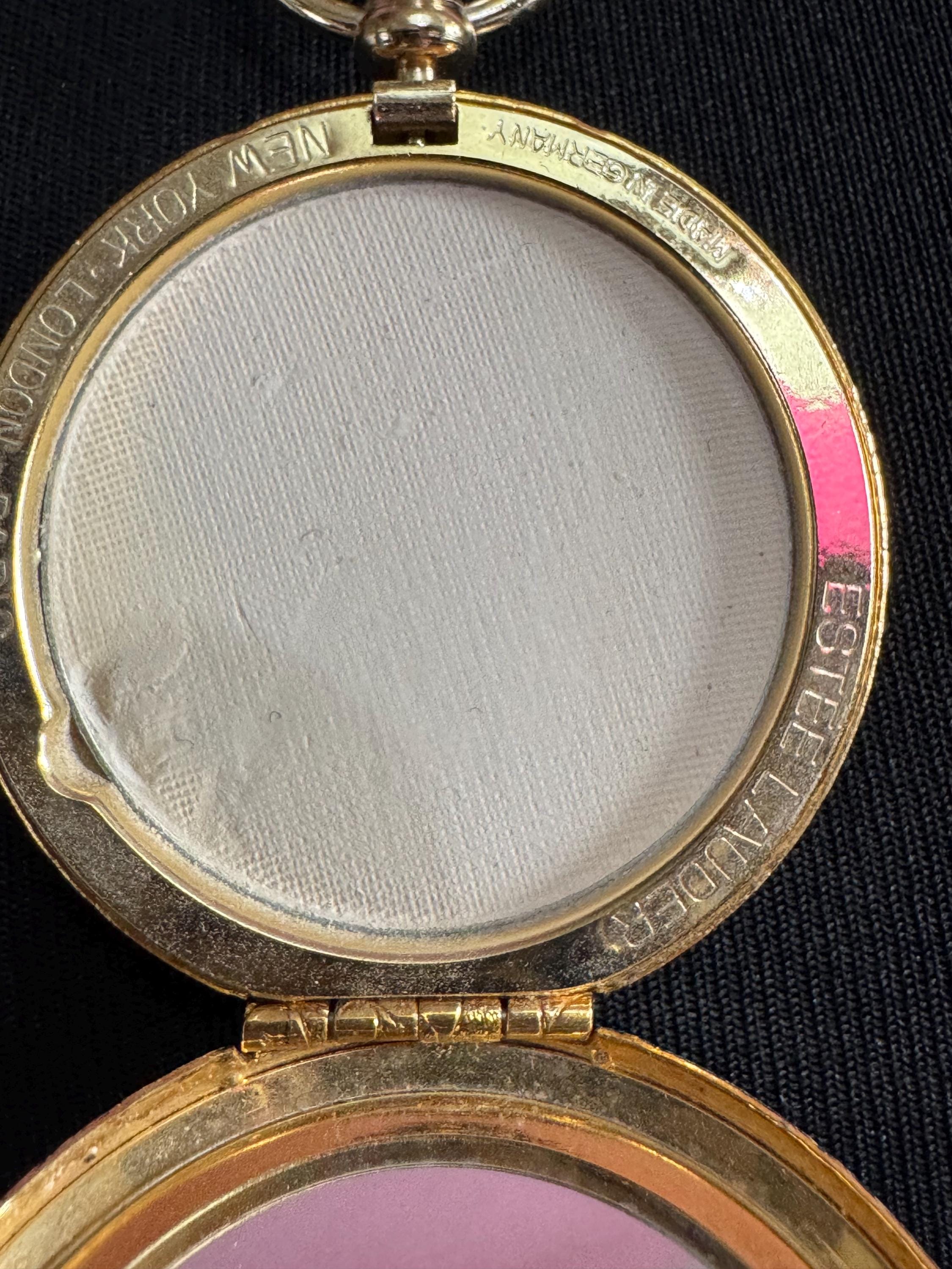 Vintage Estee Lauder face powder watch pendant necklace, gold tone