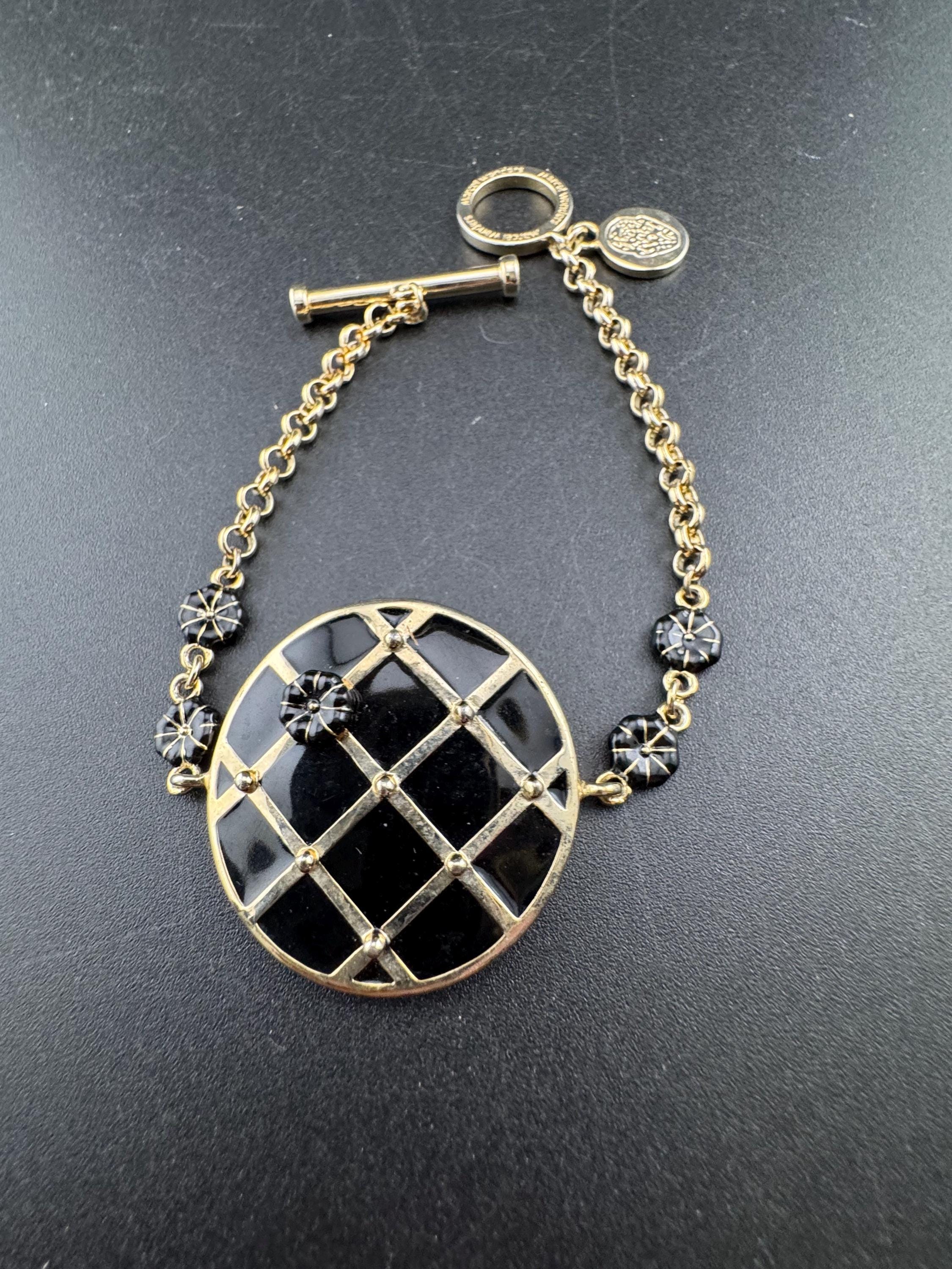 Marcel Wanders Black enamel Gold Tone Floral T.Bar Bracelet