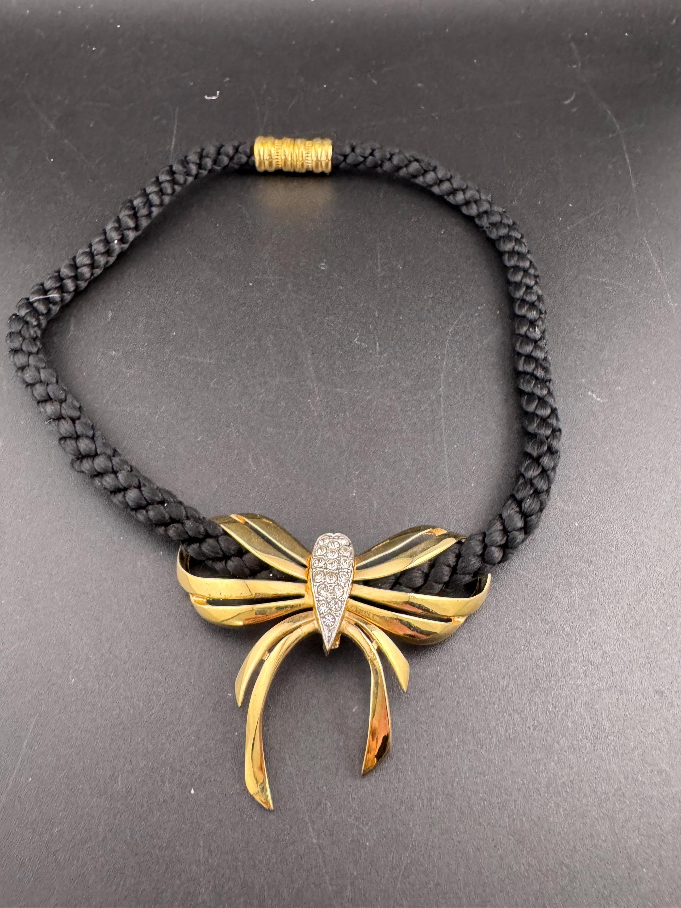 Signed BG black rope diamanté Choker necklace, magnetic clasp gold tone by Bergdorf Goodman