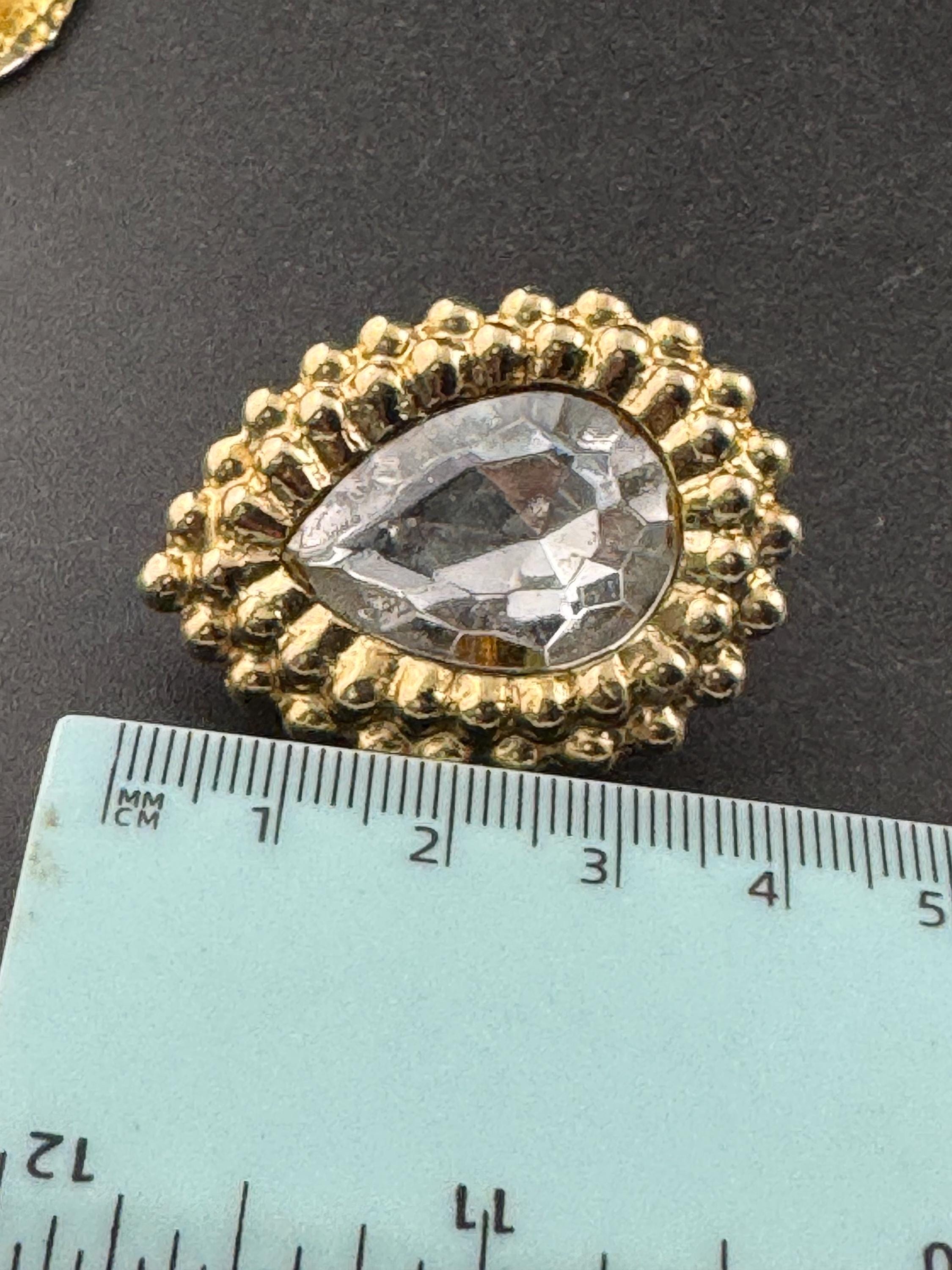vintage oversized 4cm clear glass crystal teardrop stud earrings , gold tone
