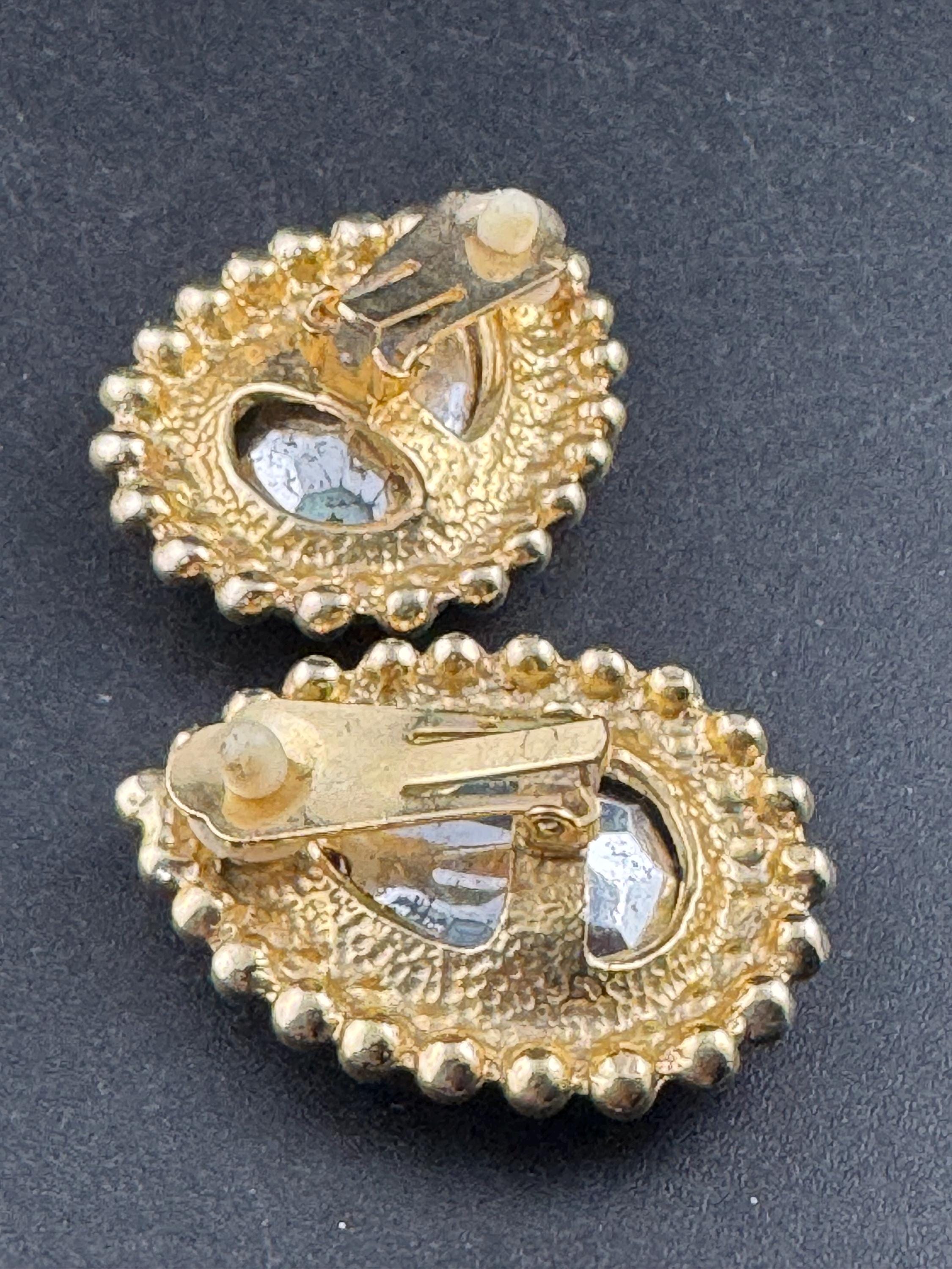 vintage oversized 4cm clear glass crystal teardrop stud earrings , gold tone