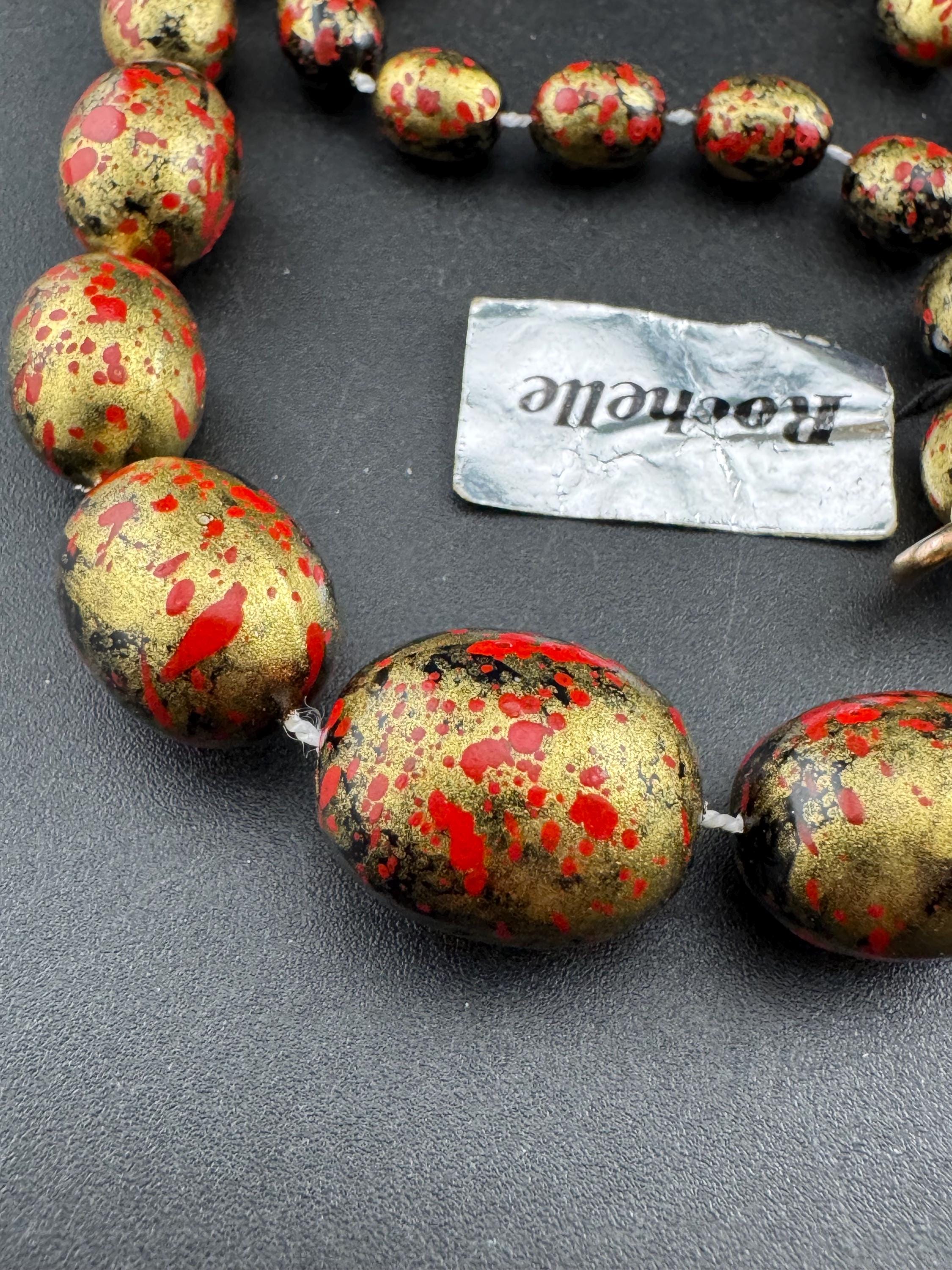 vintage Rochelle black and gold beaded long necklace