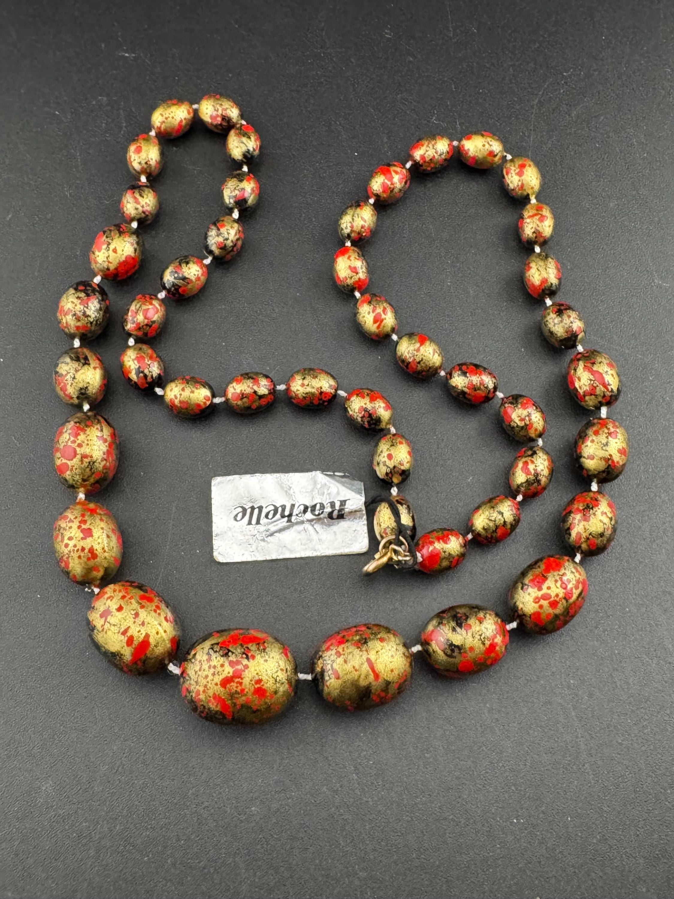 vintage Rochelle black and gold beaded long necklace