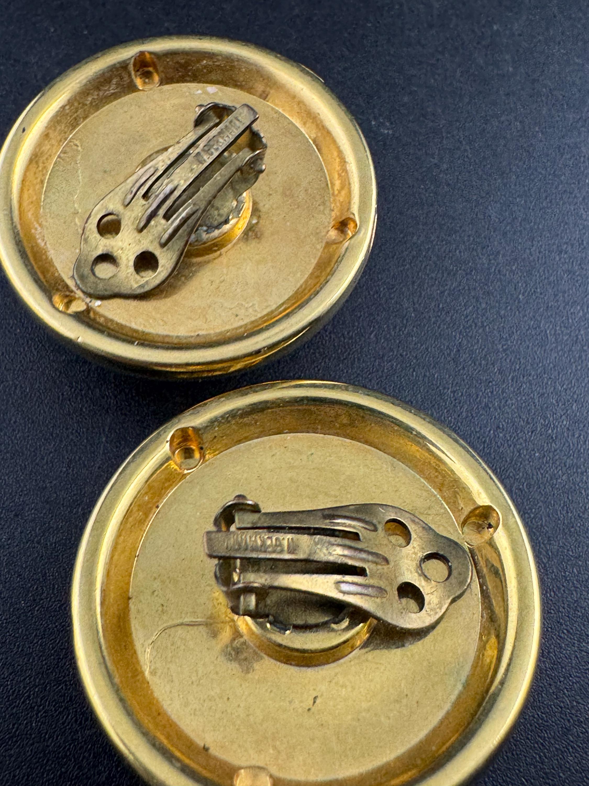 West Germany Gold Clip On Earrings: bright blue Acrylic Cabochon, 1990s