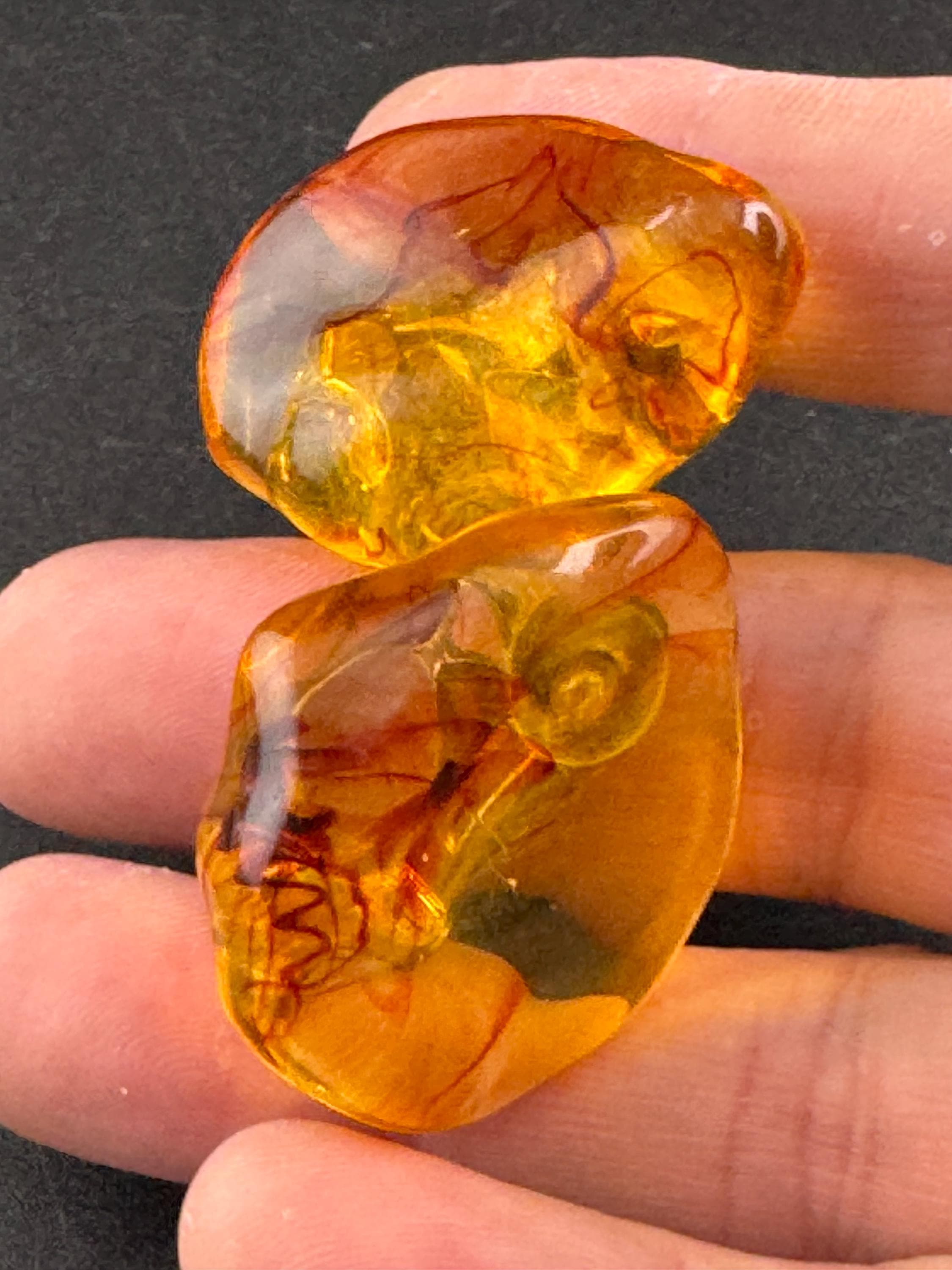 Vintage Plastic Amber Brown acrylic nugget clip on Earrings