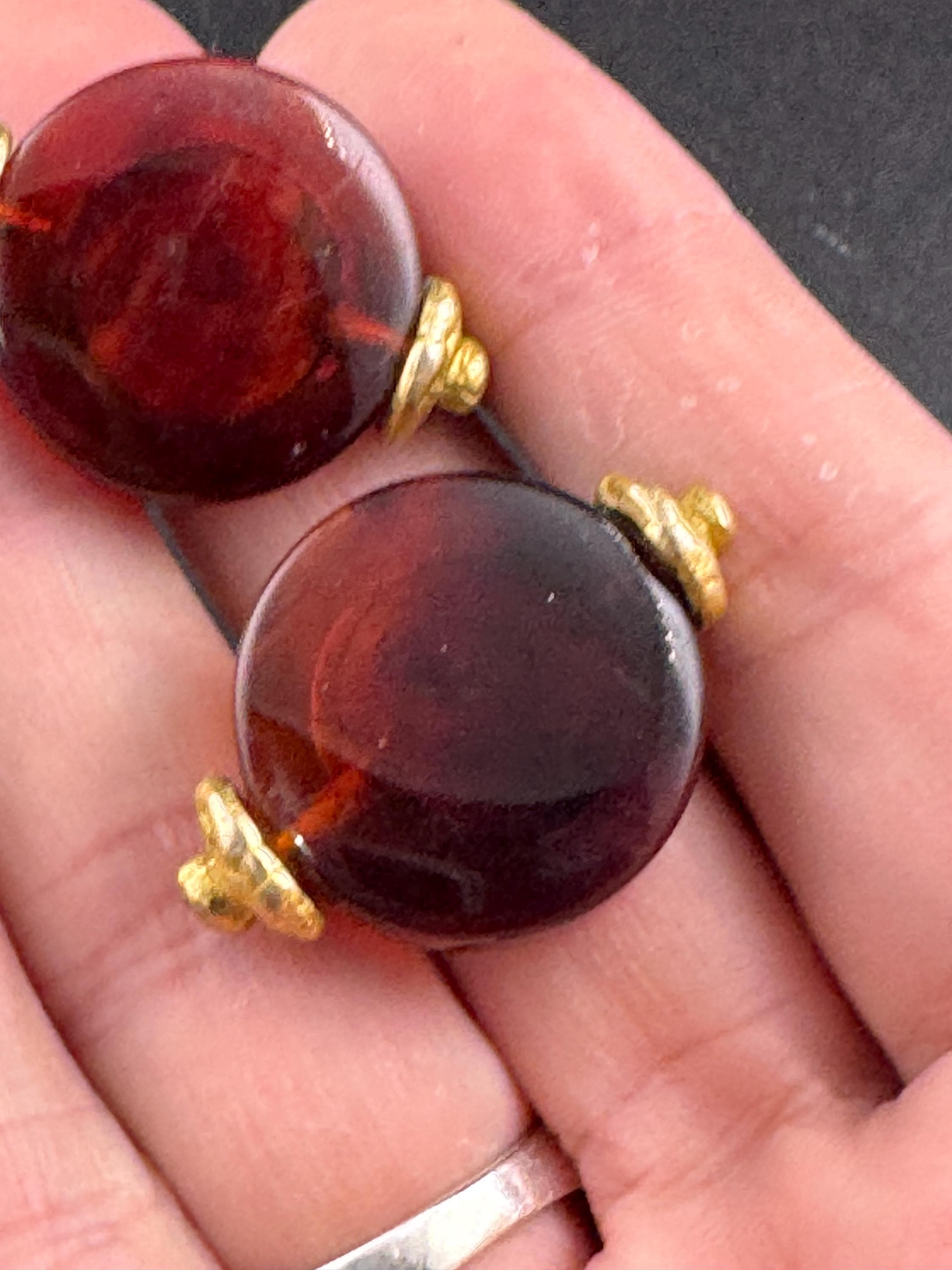 Vintage signed Italian brown Clip On Earrings: Gold Tone Etruscan Earrings