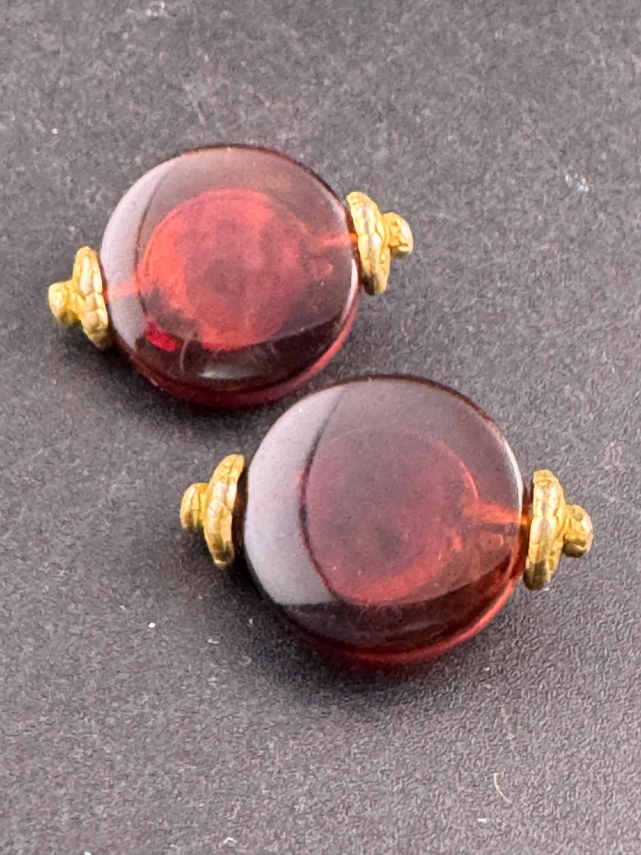 Vintage signed Italian brown Clip On Earrings: Gold Tone Etruscan Earrings