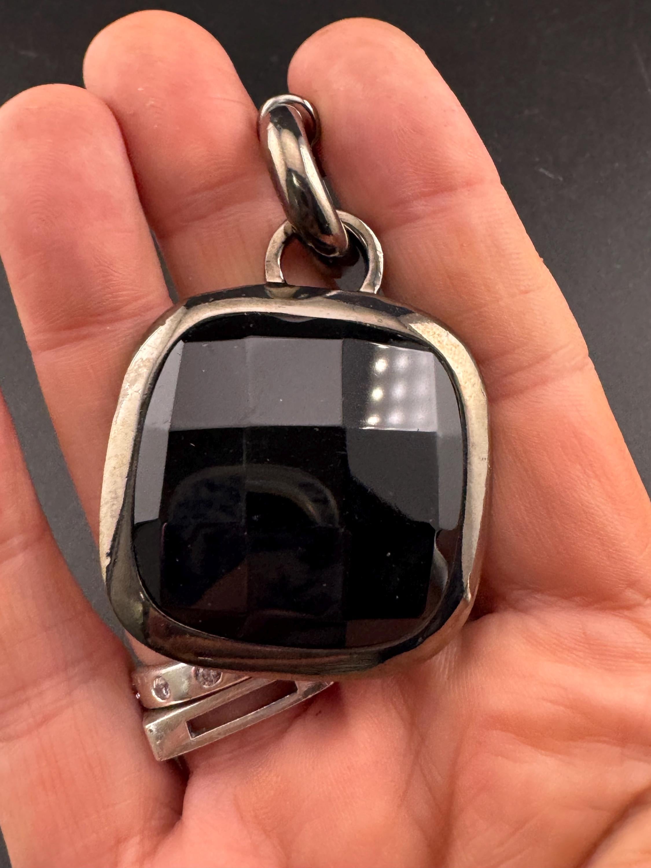 Signed dryberg kern slate grey black large glass pendant, danish designer piece senorita clasp