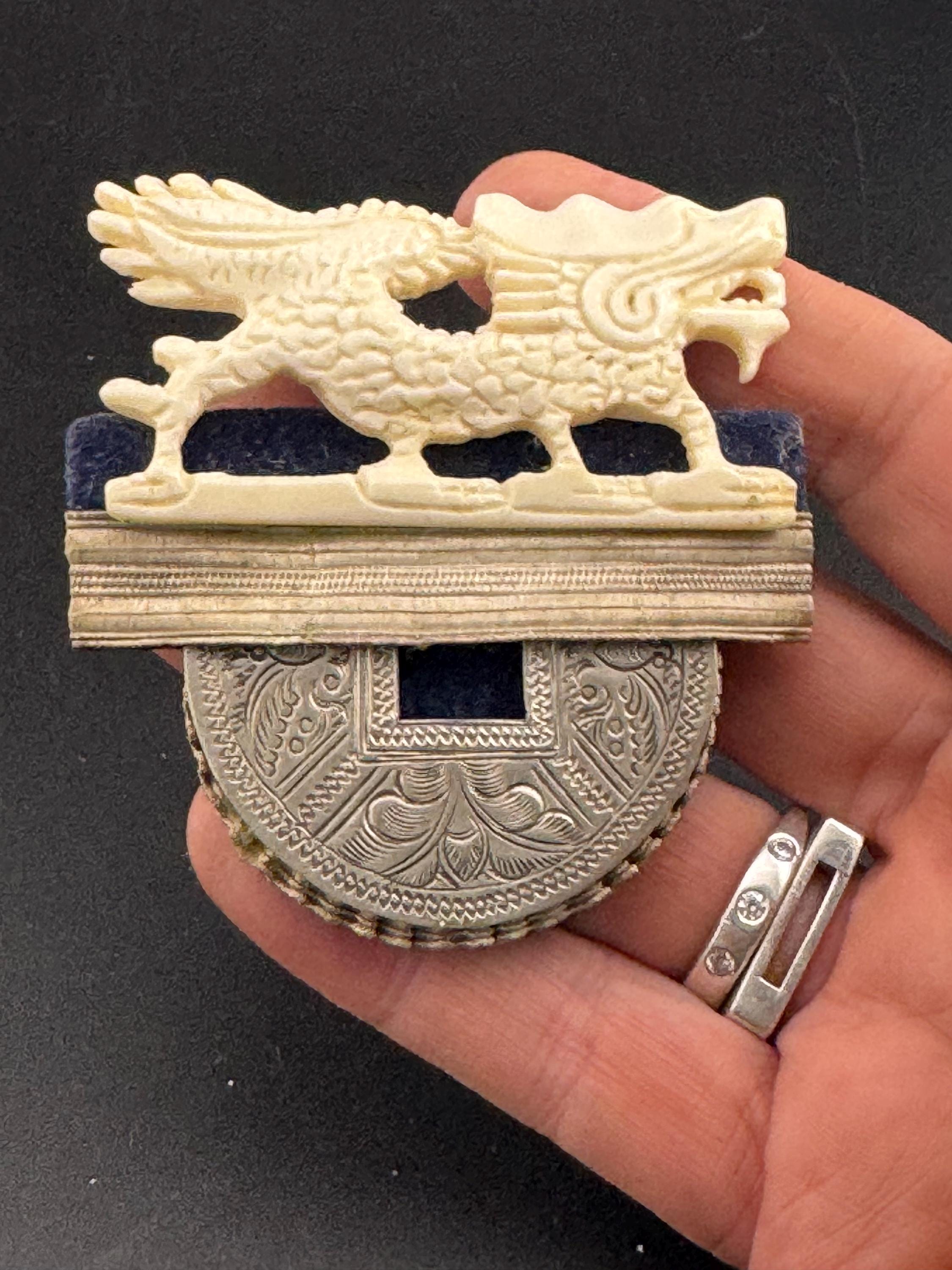 John Michelle Richardson Chinese oversized dragon brooch, etched silver vintage