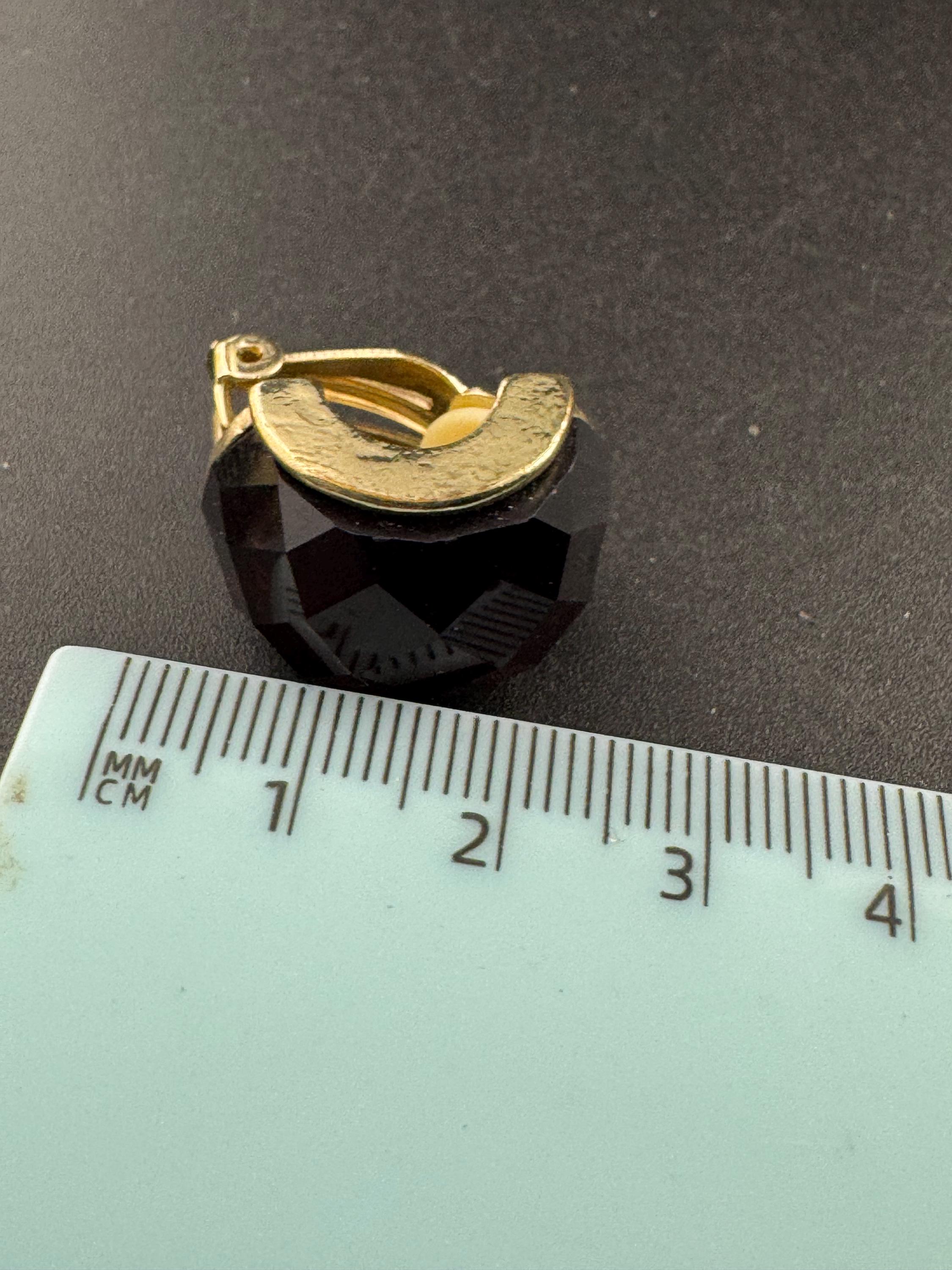 Vintage dark red acrylic Clip On Earrings: half hoop, Gold Tone