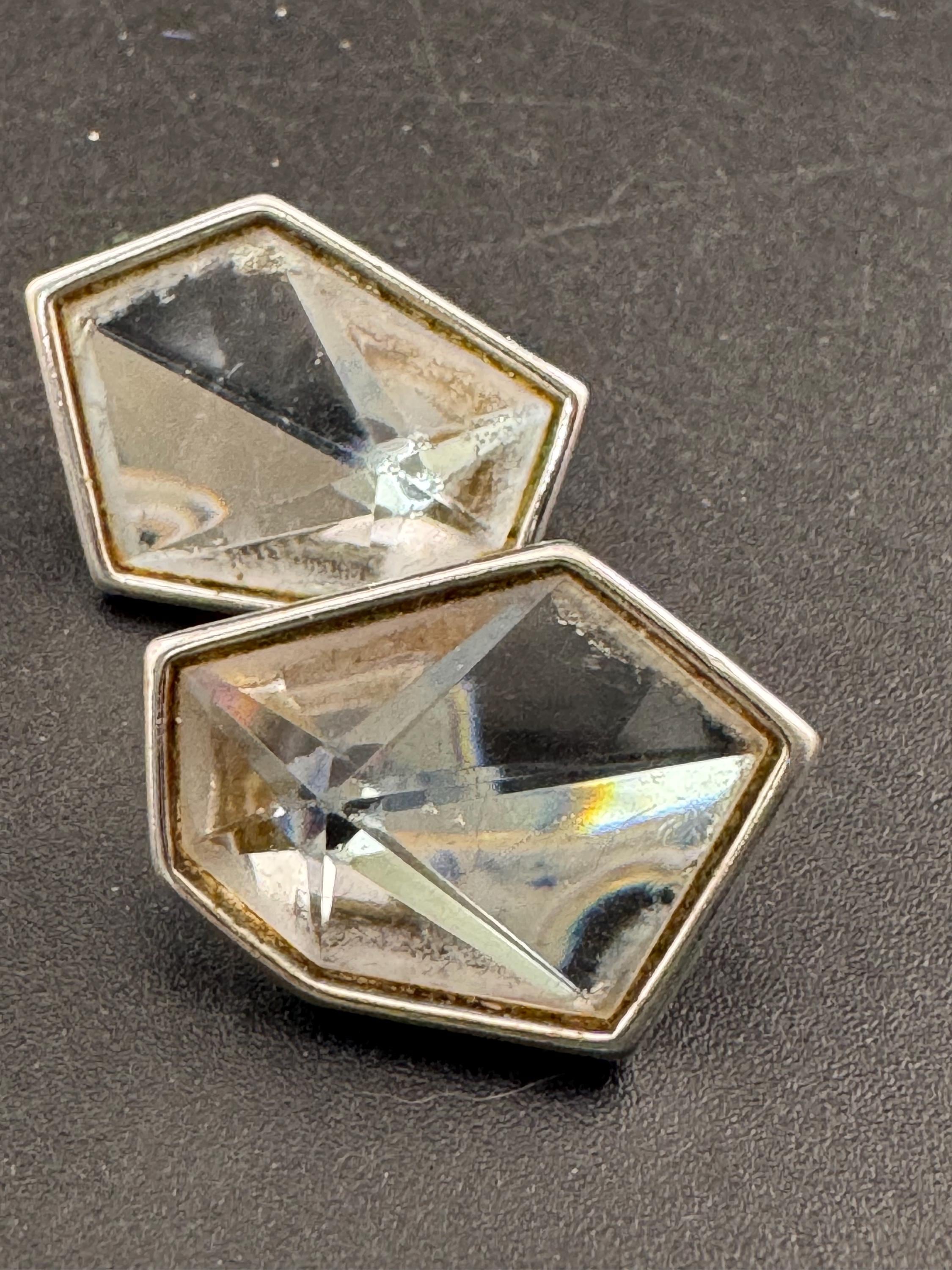 Signed Trifari abstract crystal diamanté silver earrings , pierced ears