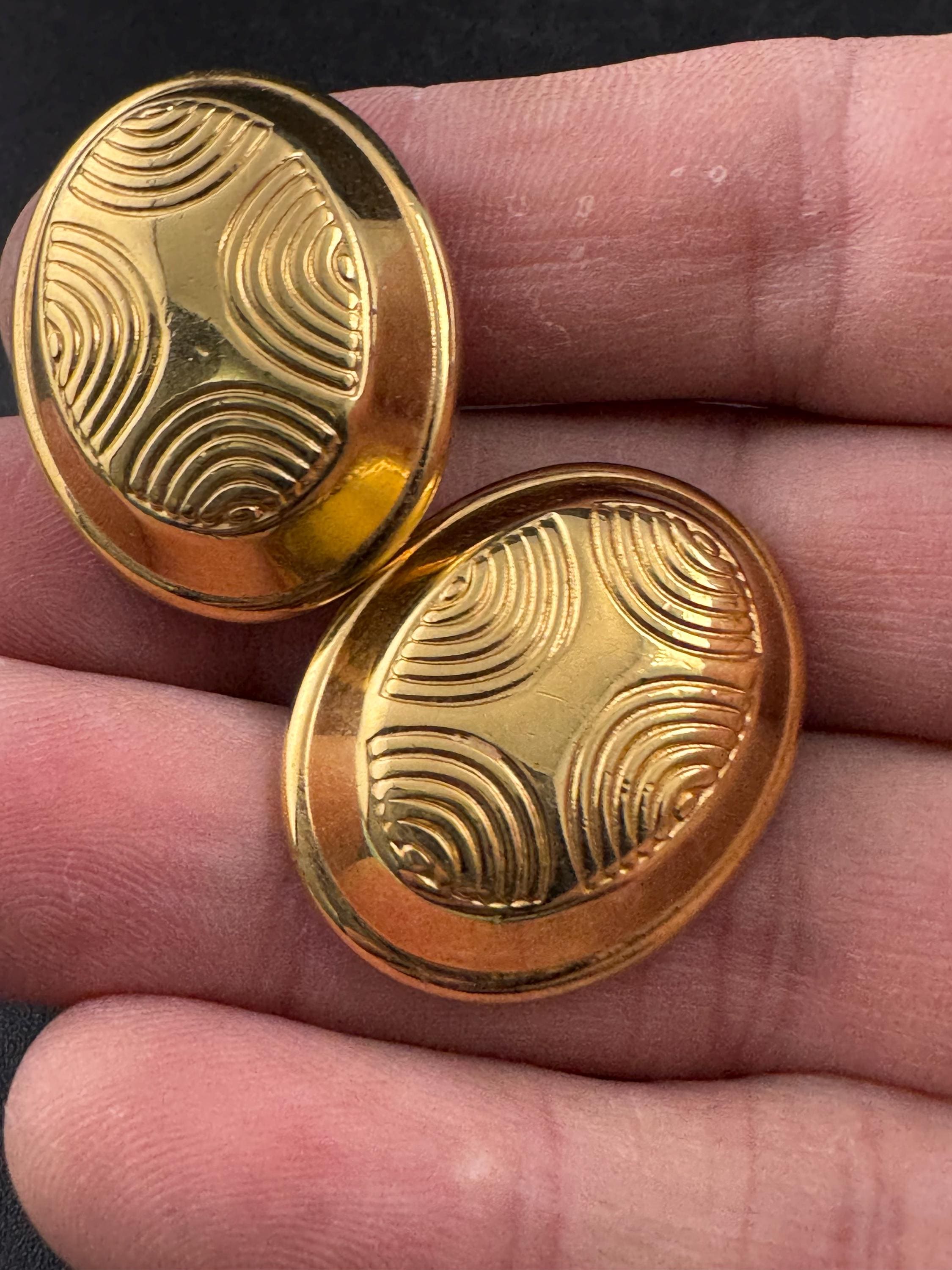 Vintage modernist oval pierced stud Earrings: gold tone