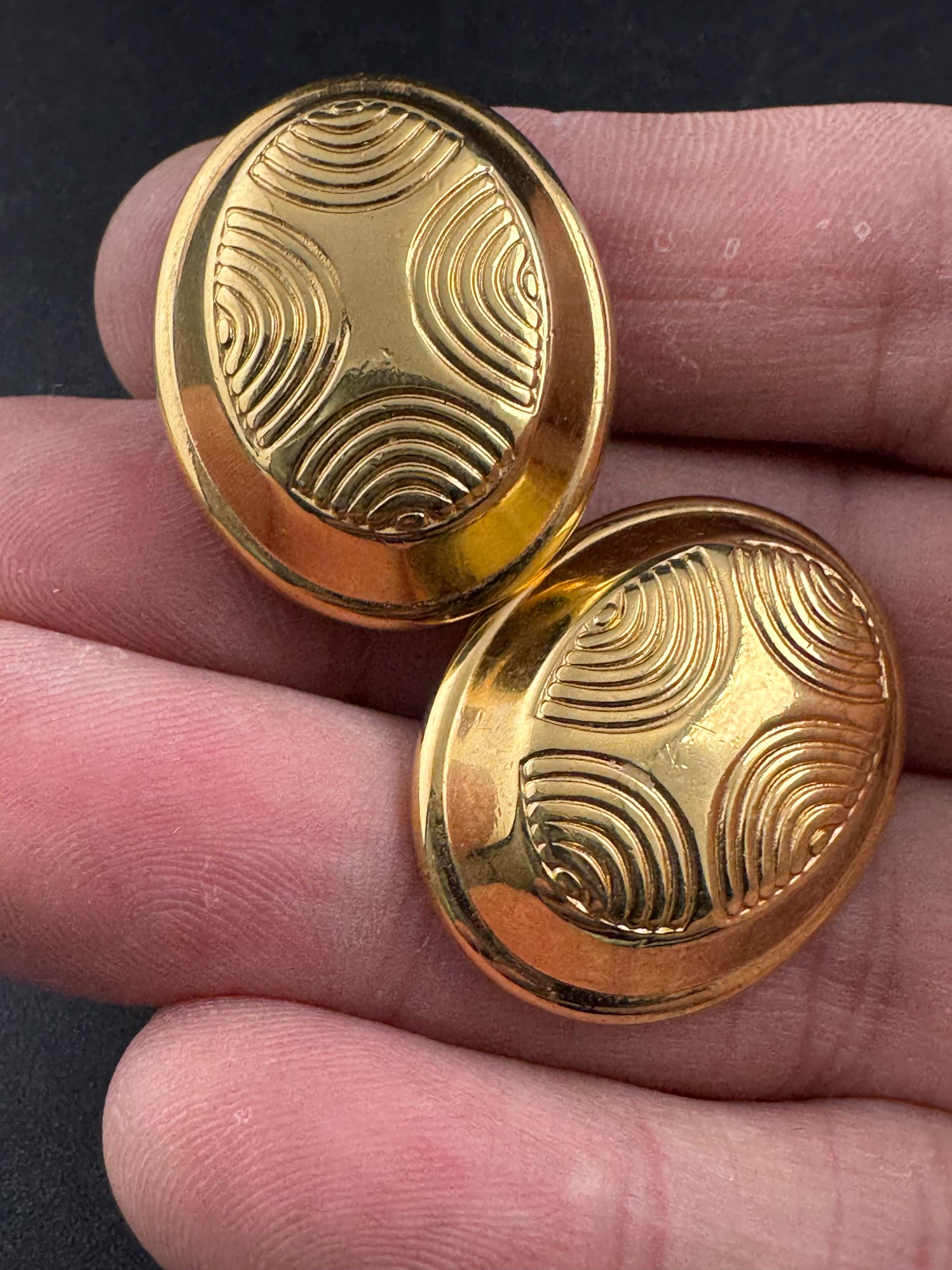 Vintage modernist oval pierced stud Earrings: gold tone