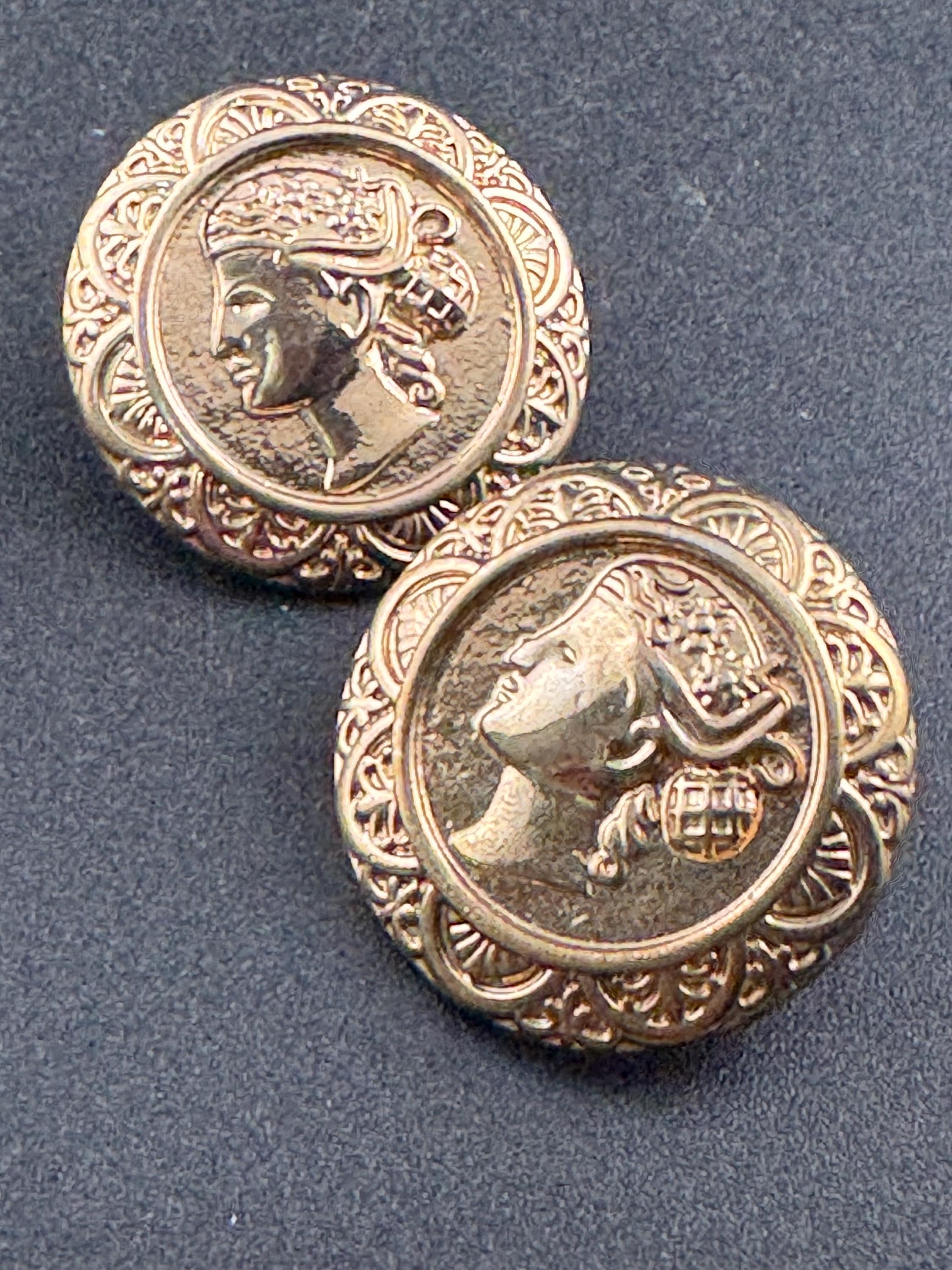 Etruscan style oversized gold Coin pierced earrings
