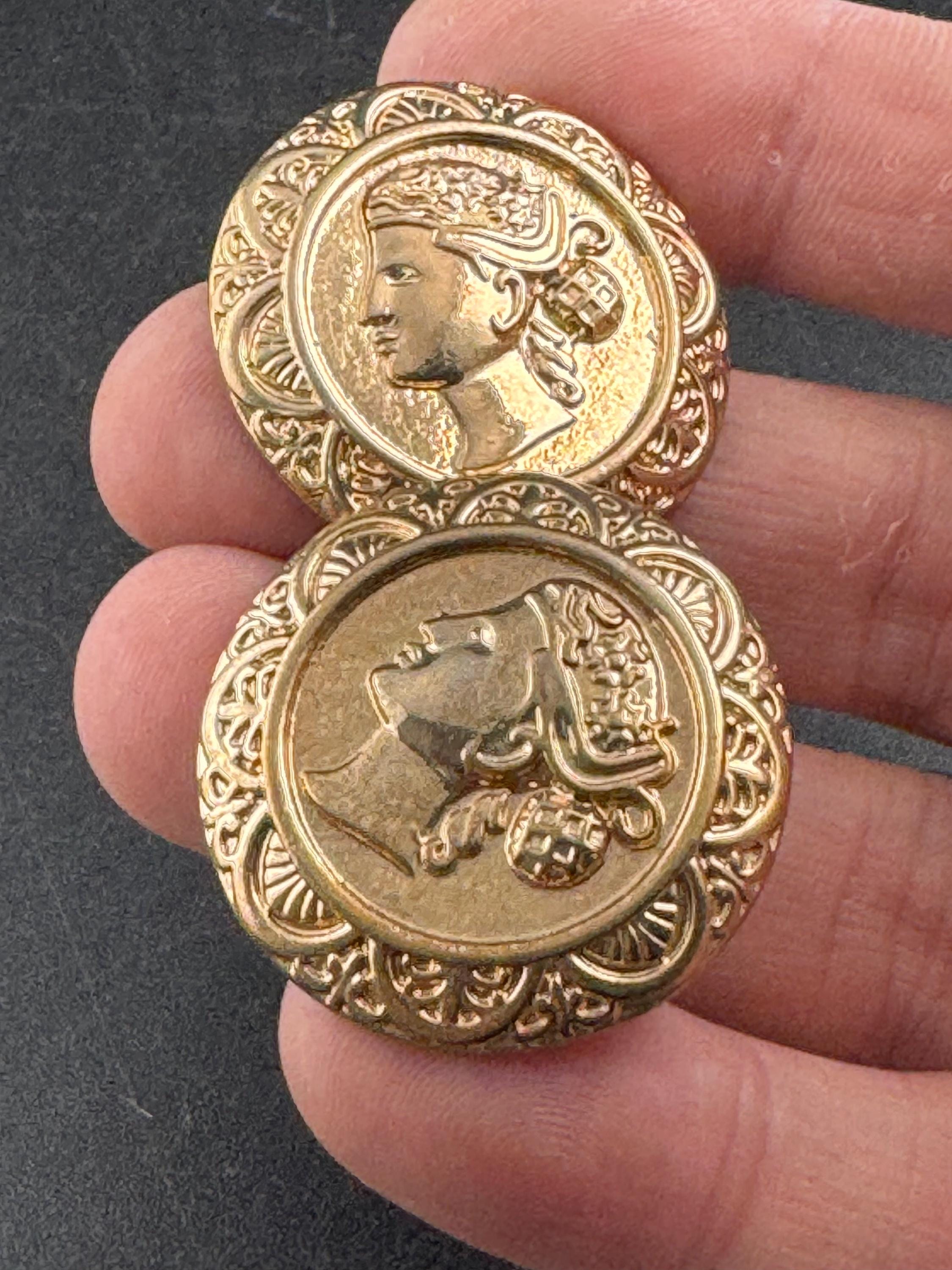 Etruscan style oversized gold Coin pierced earrings