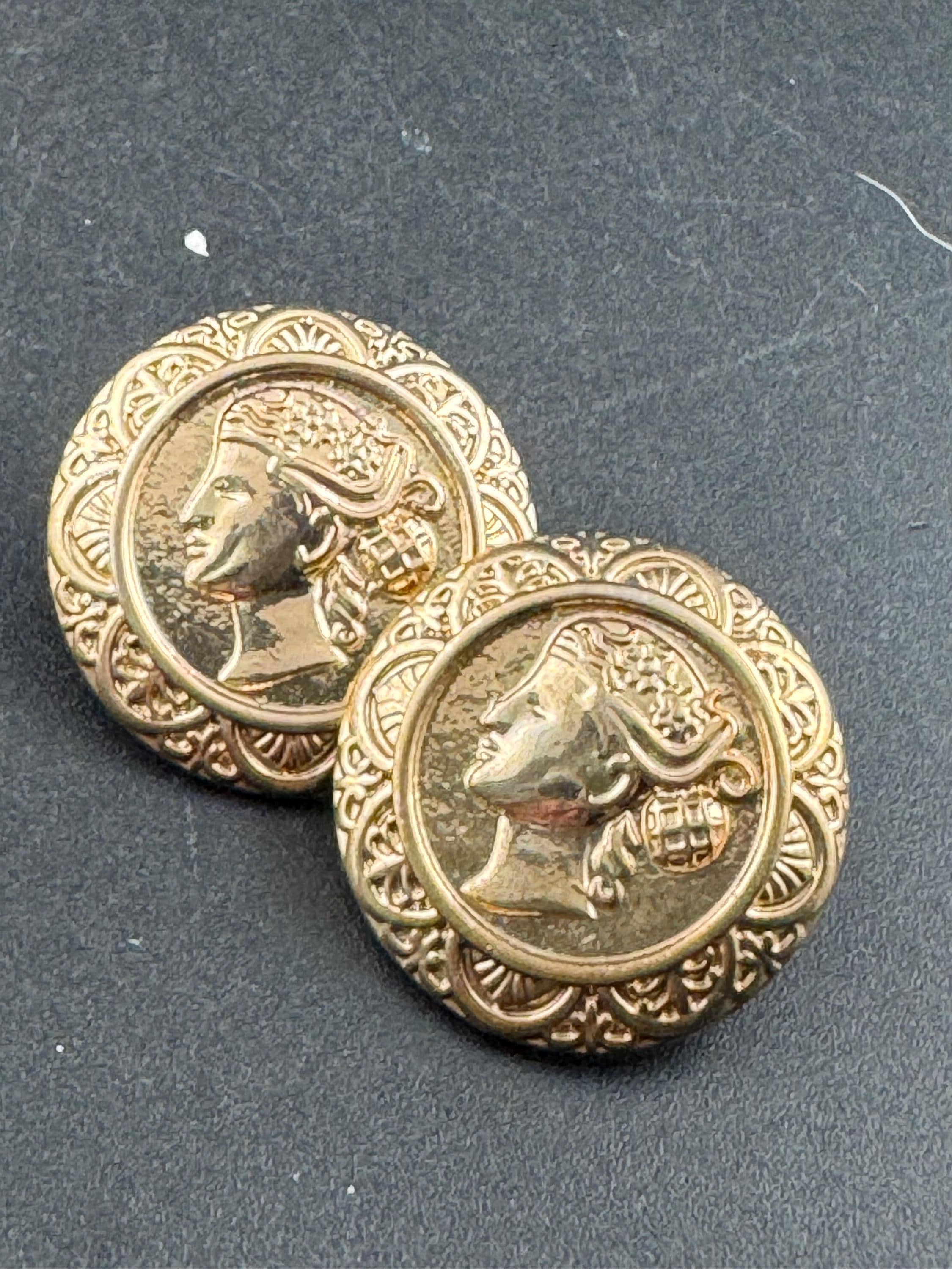 Etruscan style oversized gold Coin pierced earrings