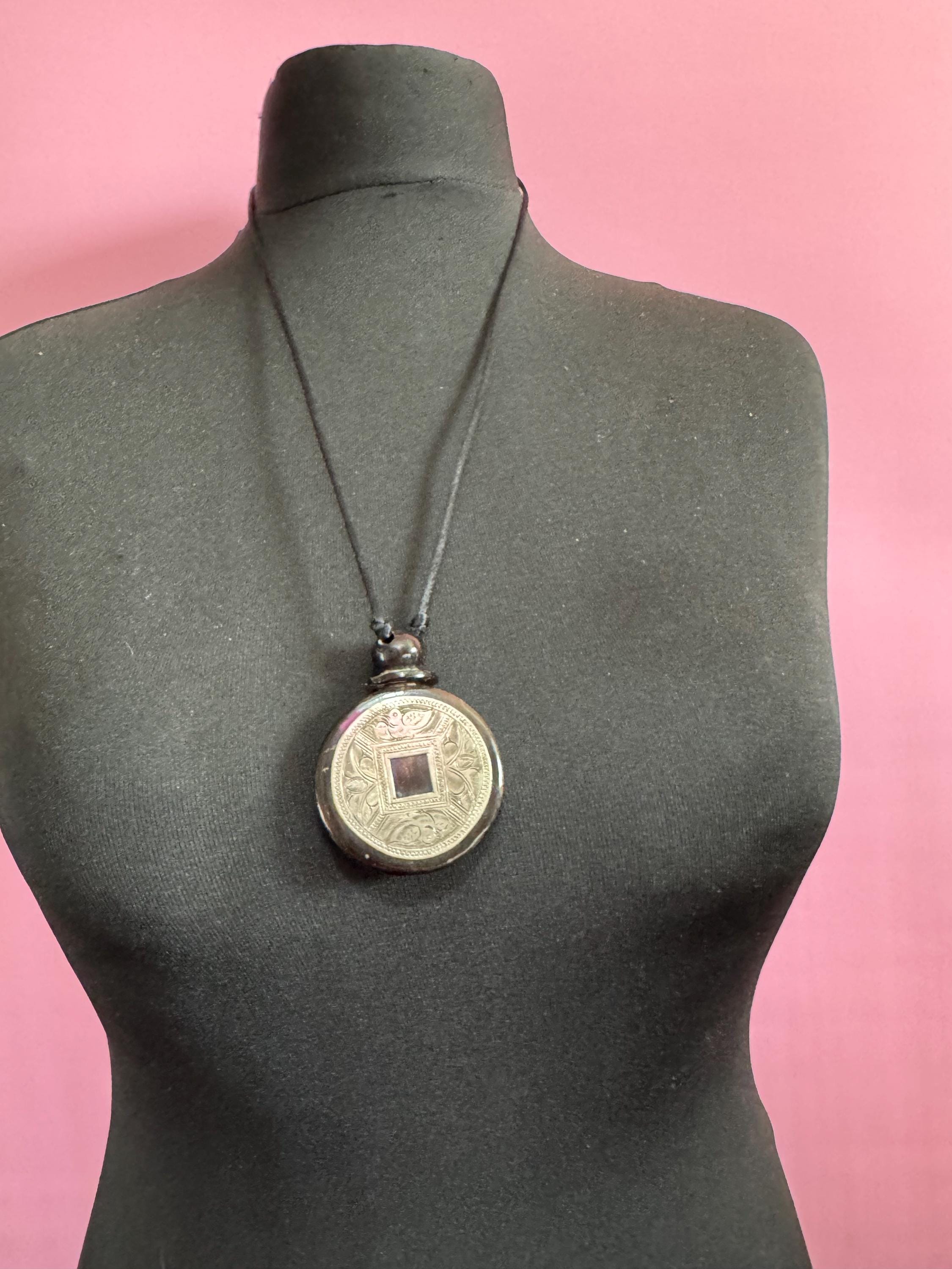 John Michelle Richardson Chinese oversized coin pendant necklace , etched silver vintage