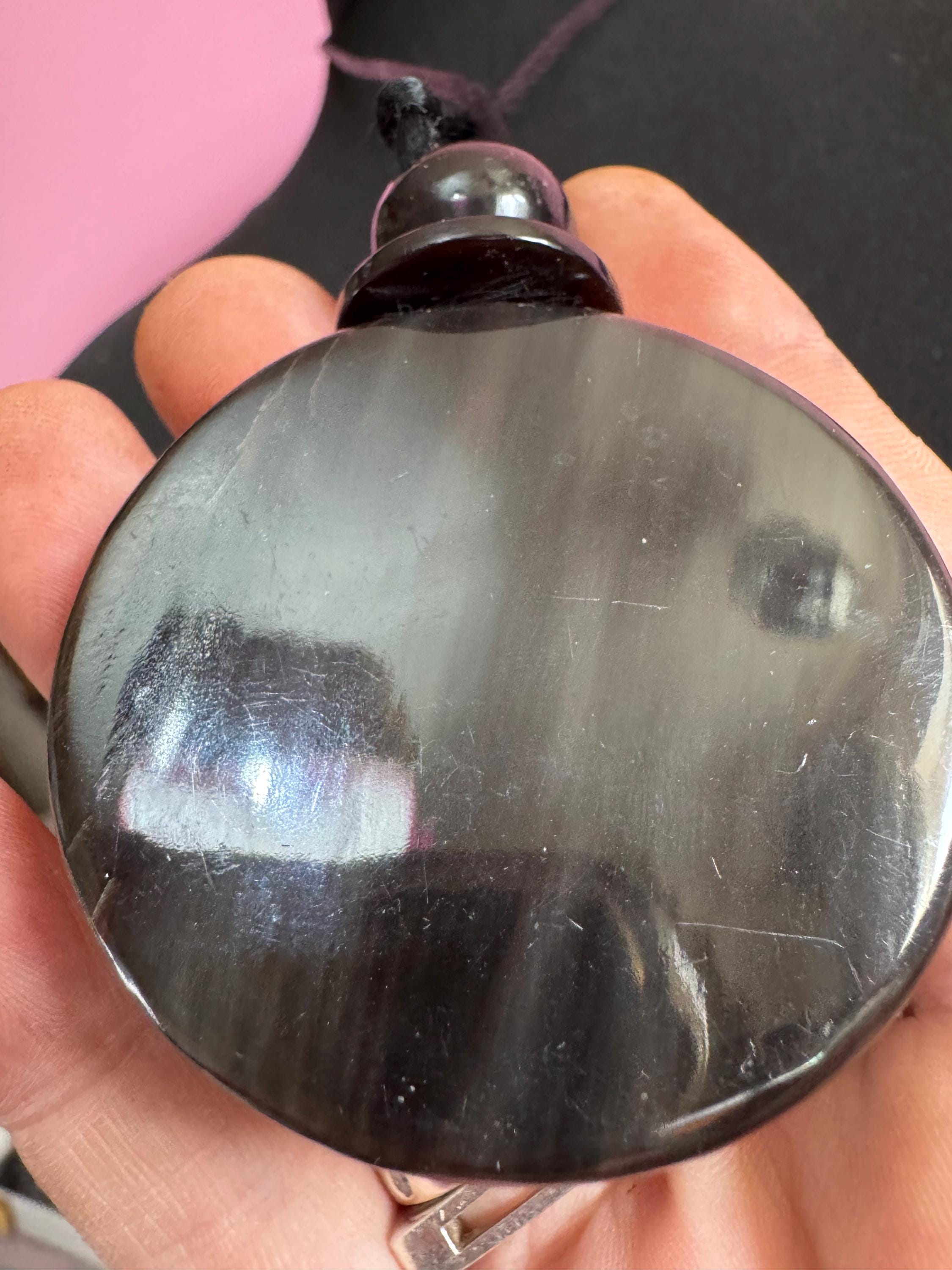 John Michelle Richardson Chinese oversized coin pendant necklace , etched silver vintage