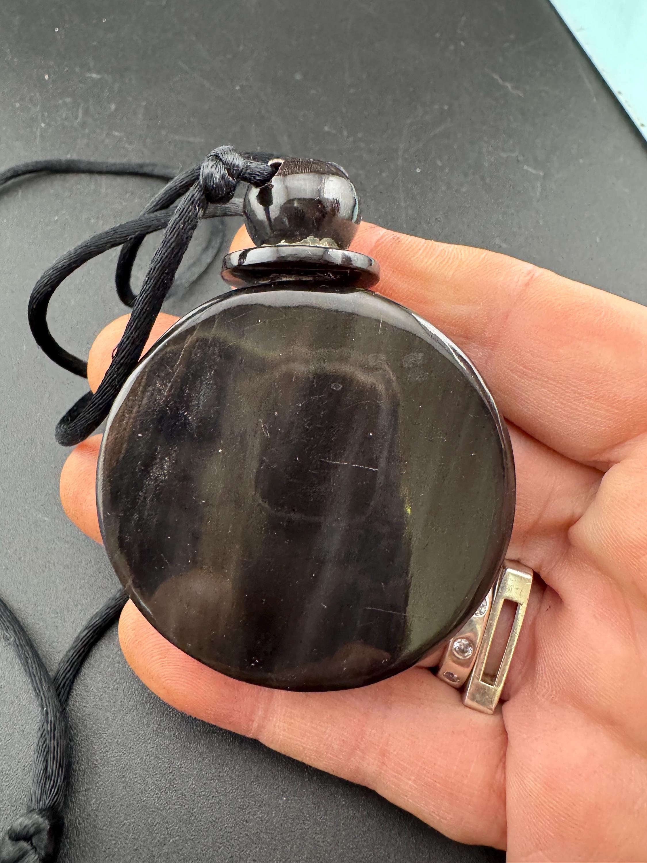 John Michelle Richardson Chinese oversized coin pendant necklace , etched silver vintage