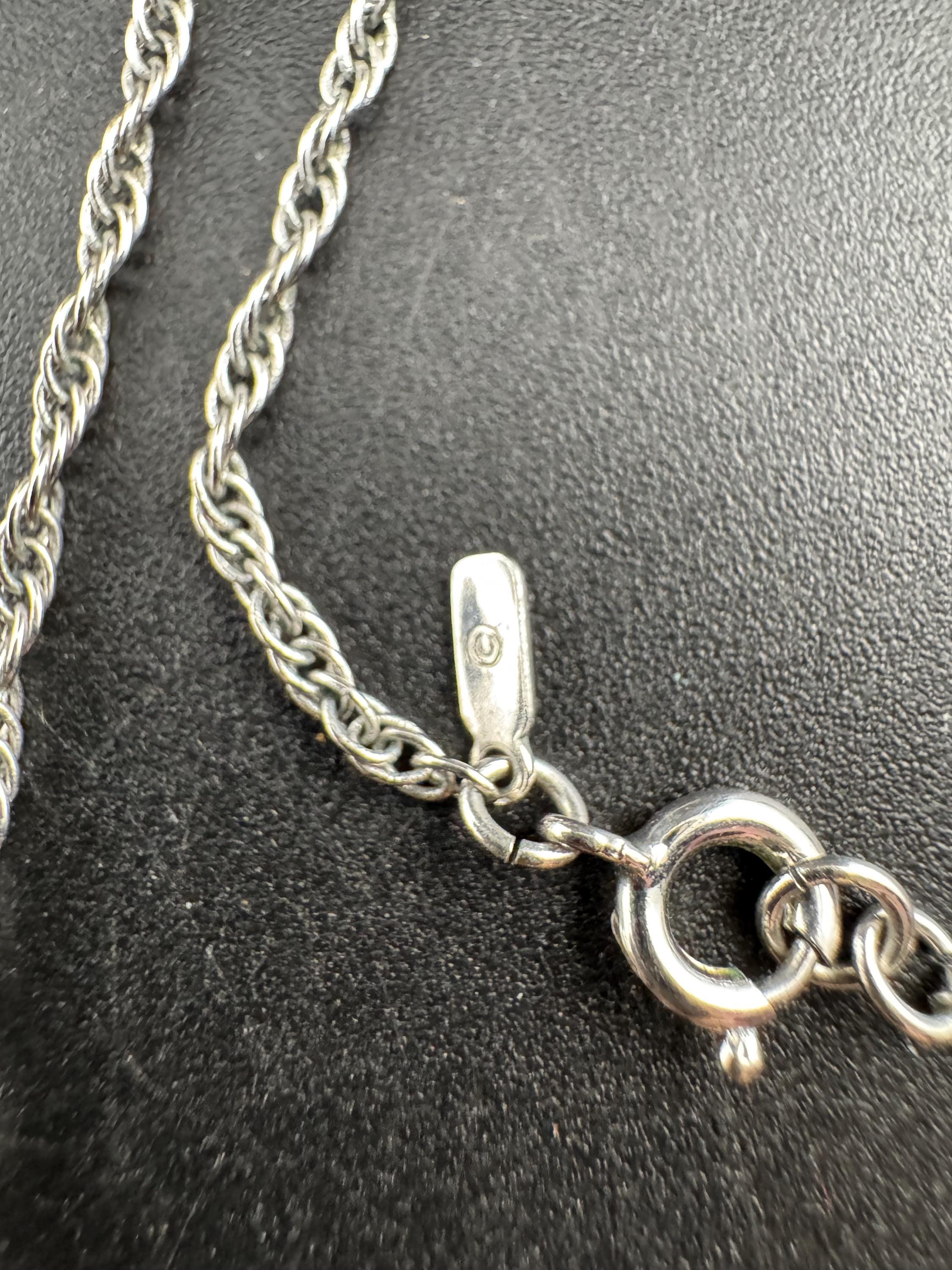 Signed MONET plain fine short silver twisted rope chain necklace 47cm
