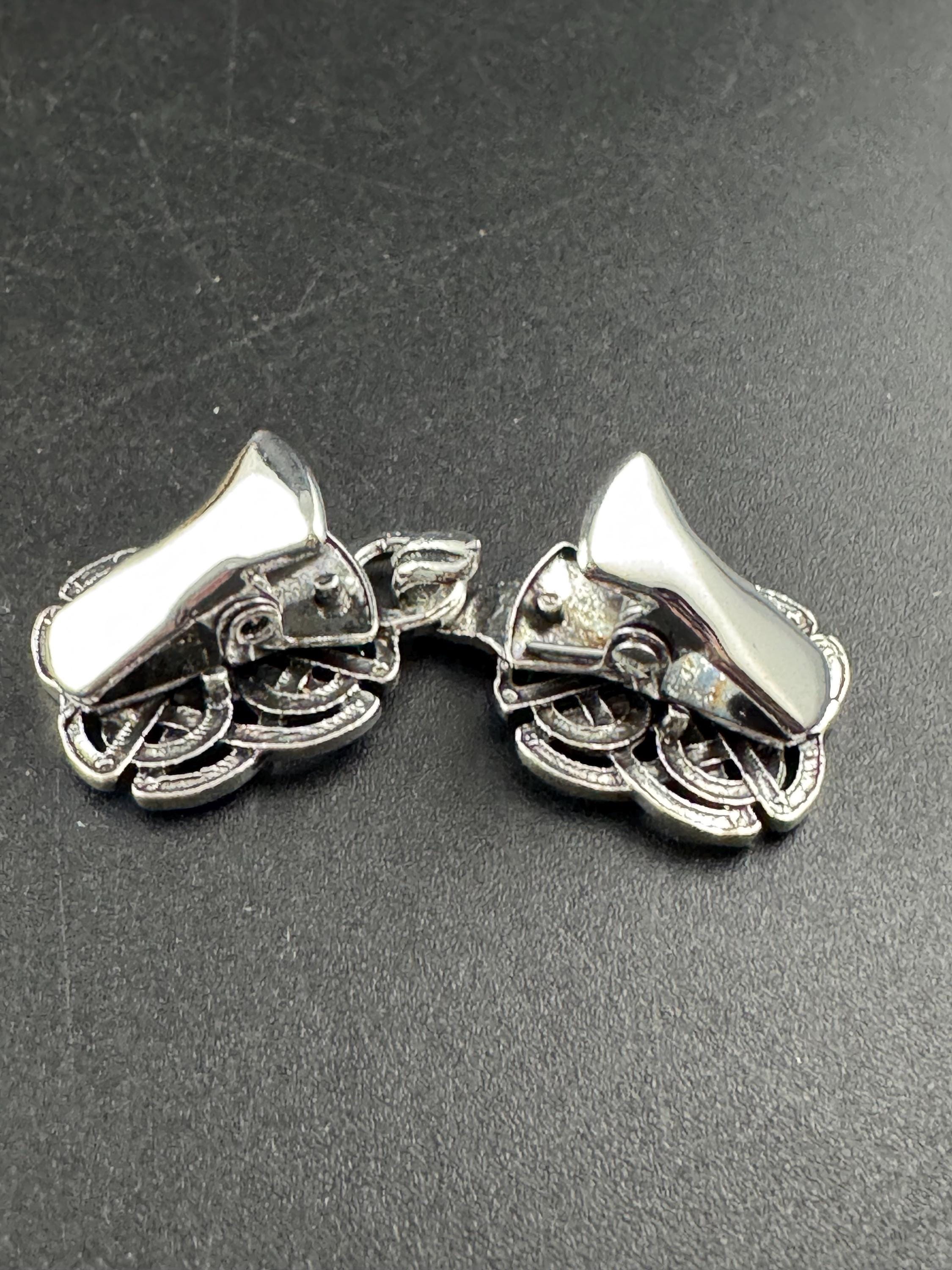 Silver cloak clasp, Celtic Scottish style cross cardigan clip, spring hinged closure