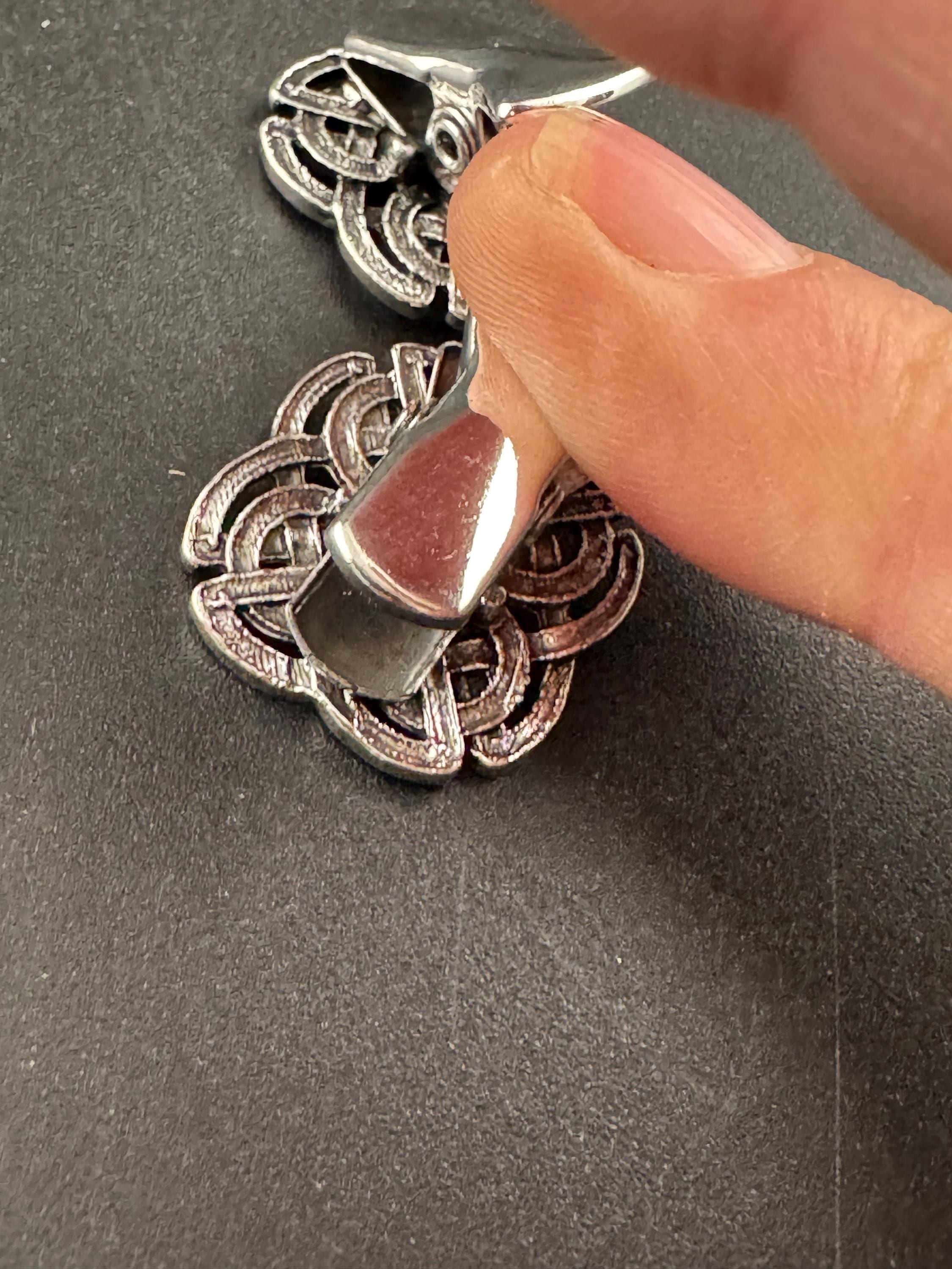 Silver cloak clasp, Celtic Scottish style cross cardigan clip, spring hinged closure