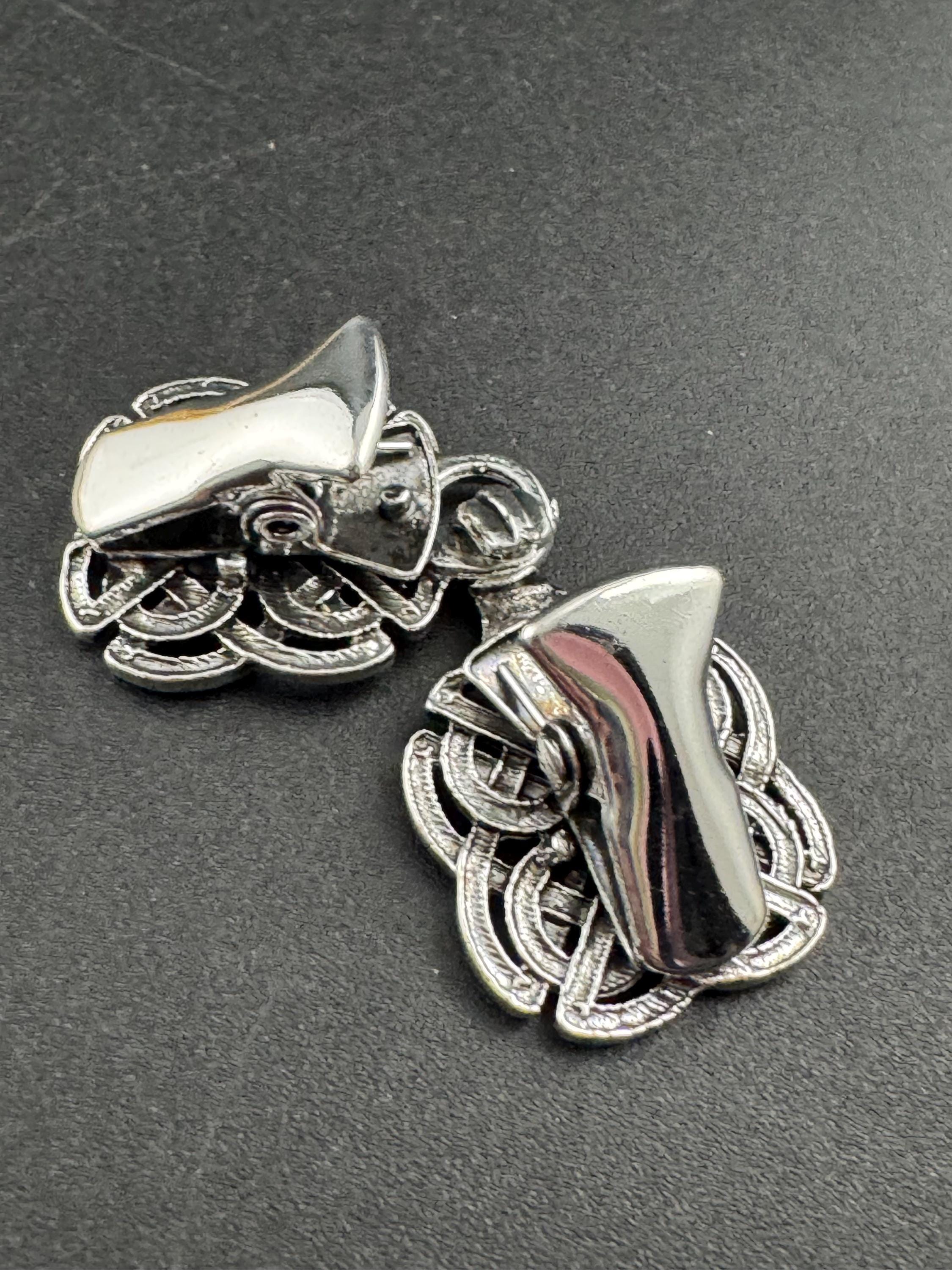 Silver cloak clasp, Celtic Scottish style cross cardigan clip, spring hinged closure