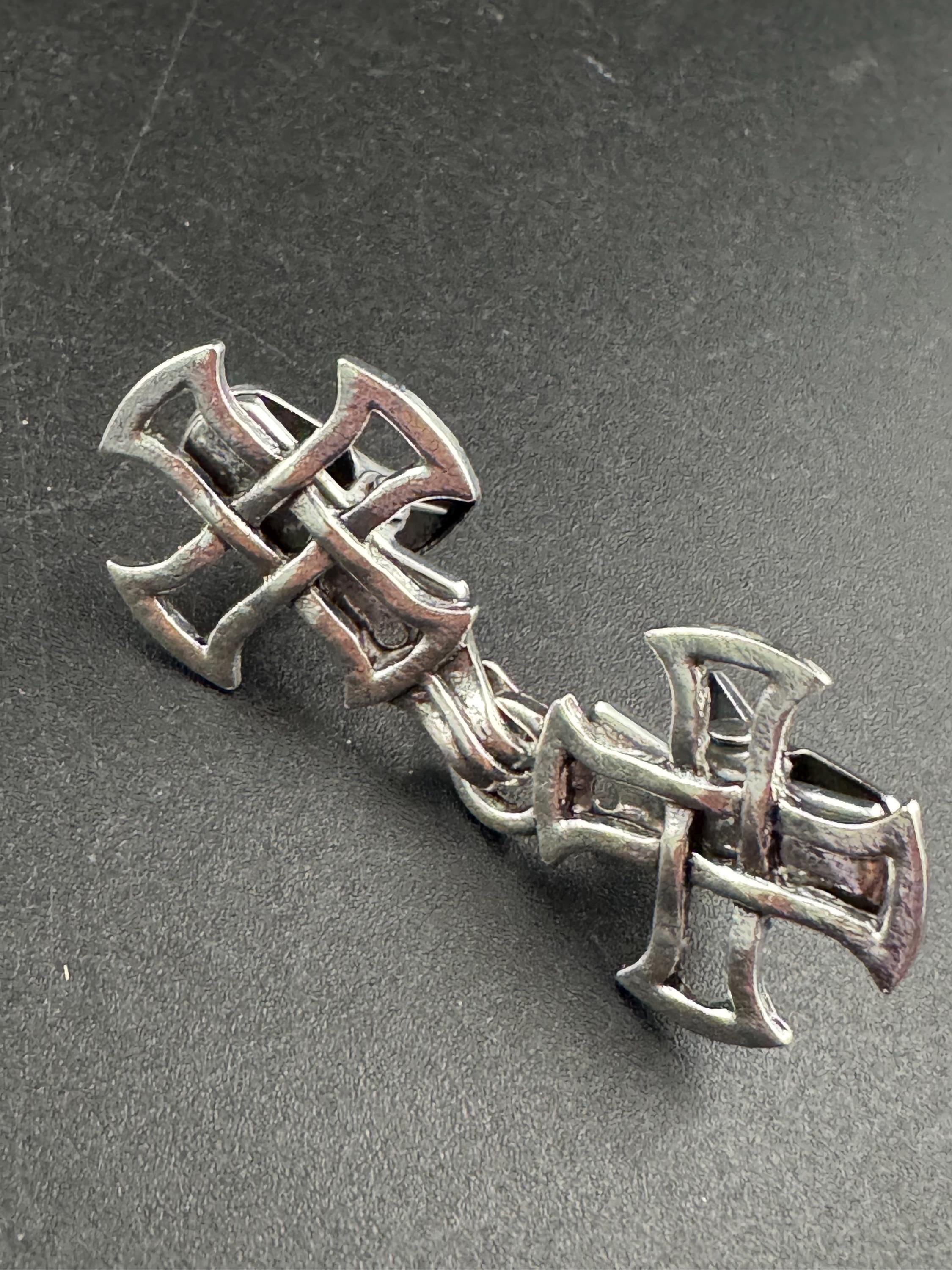 Silver Celtic medieval style cross cardigan cloak clasp clip, spring hinged closure