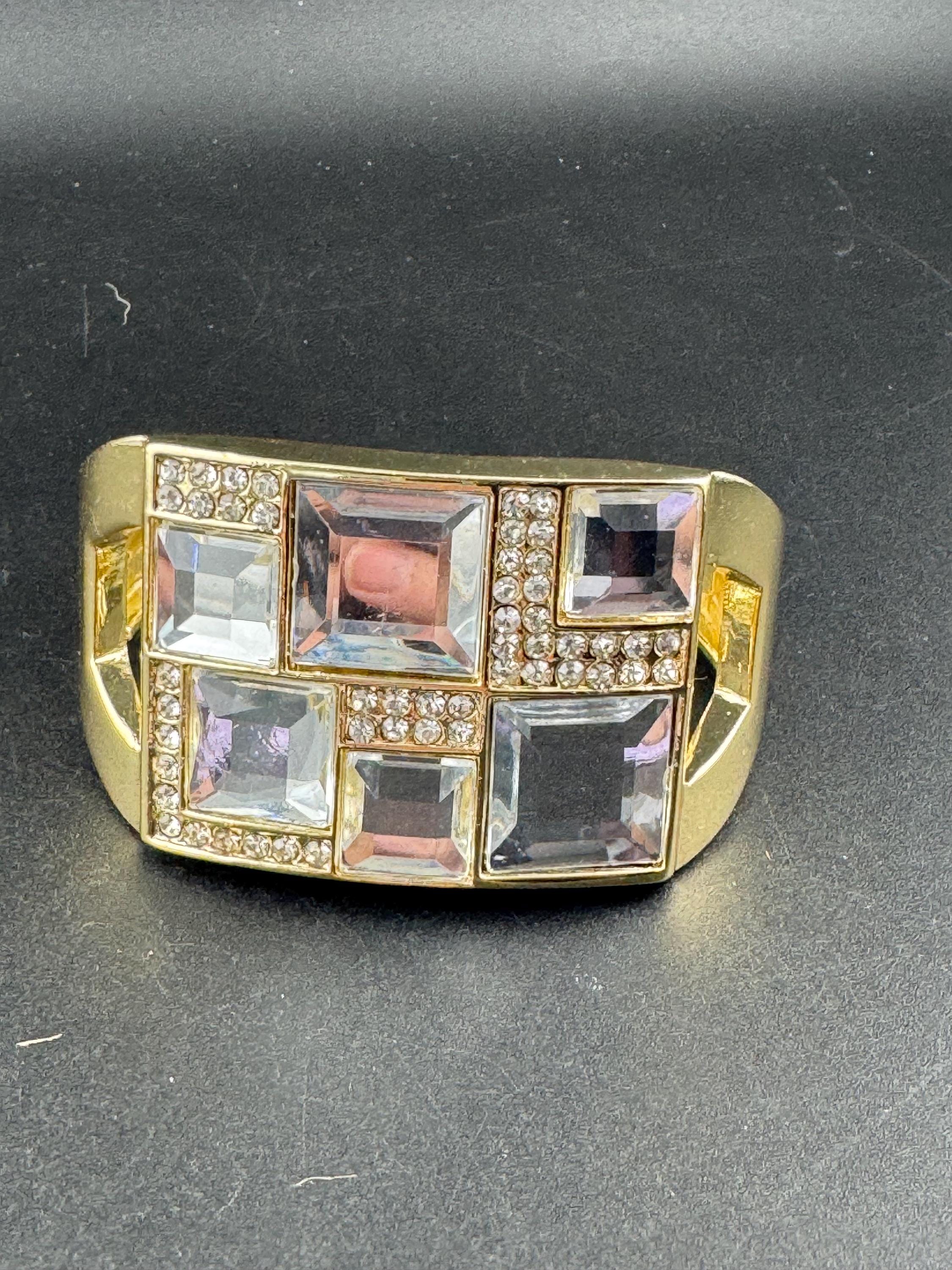 Retro 4cm wide chunky clear diamanté hinged clamper bangle