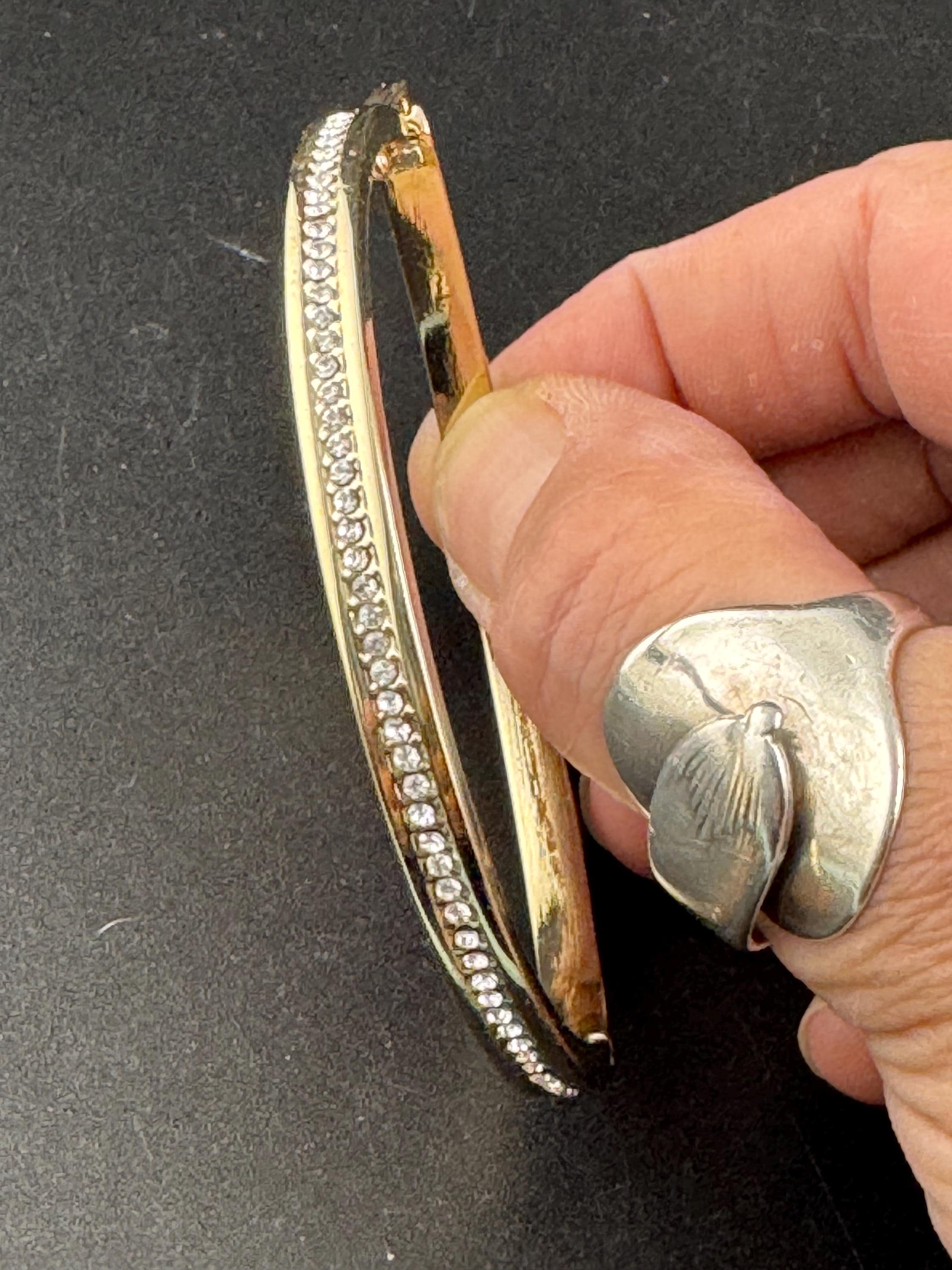 Retro squared clear diamanté crystal channel set hinged clamper bangle