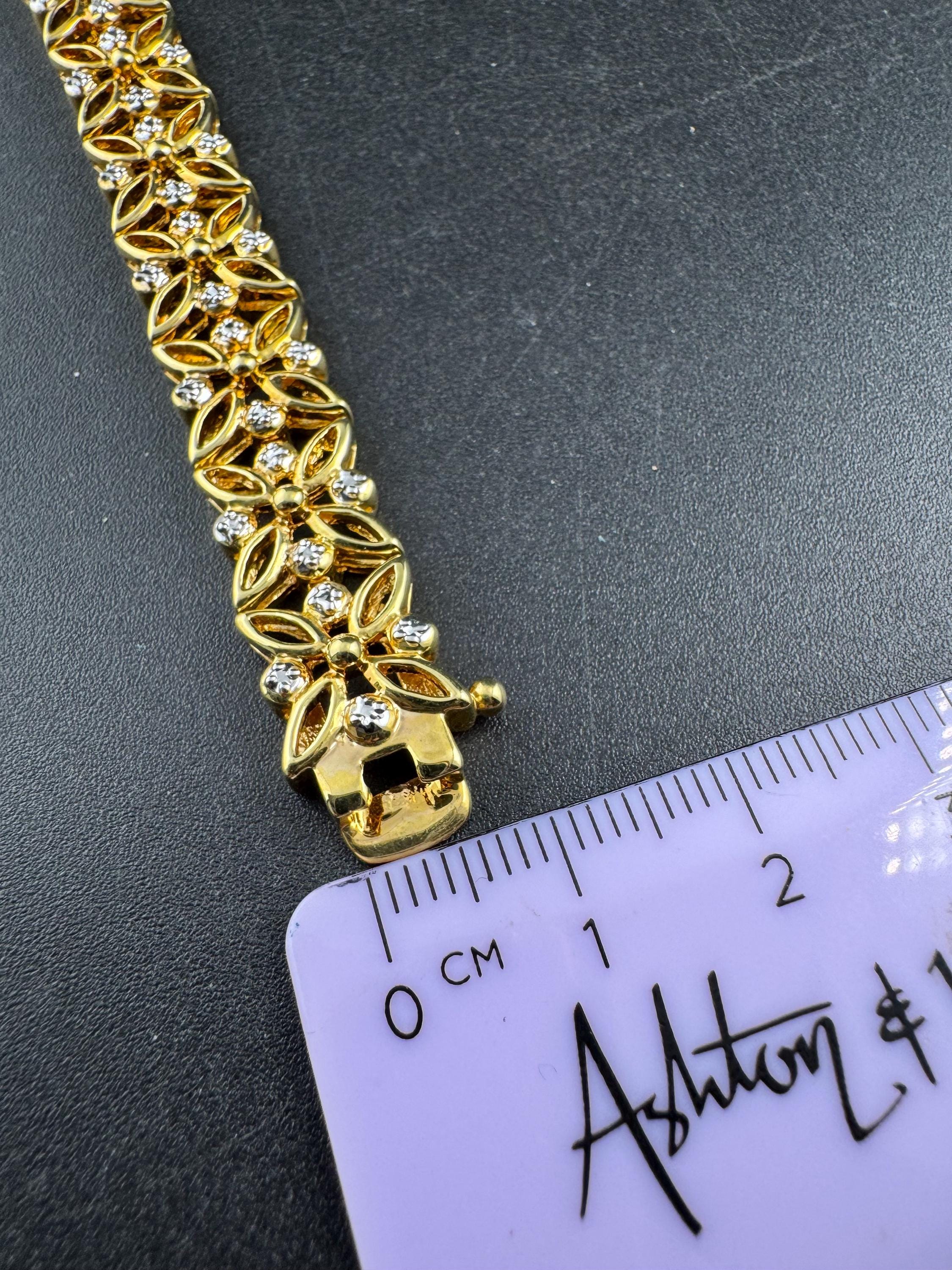 Retro gold and silver tone panel link bracelet 18.5 x 12mm