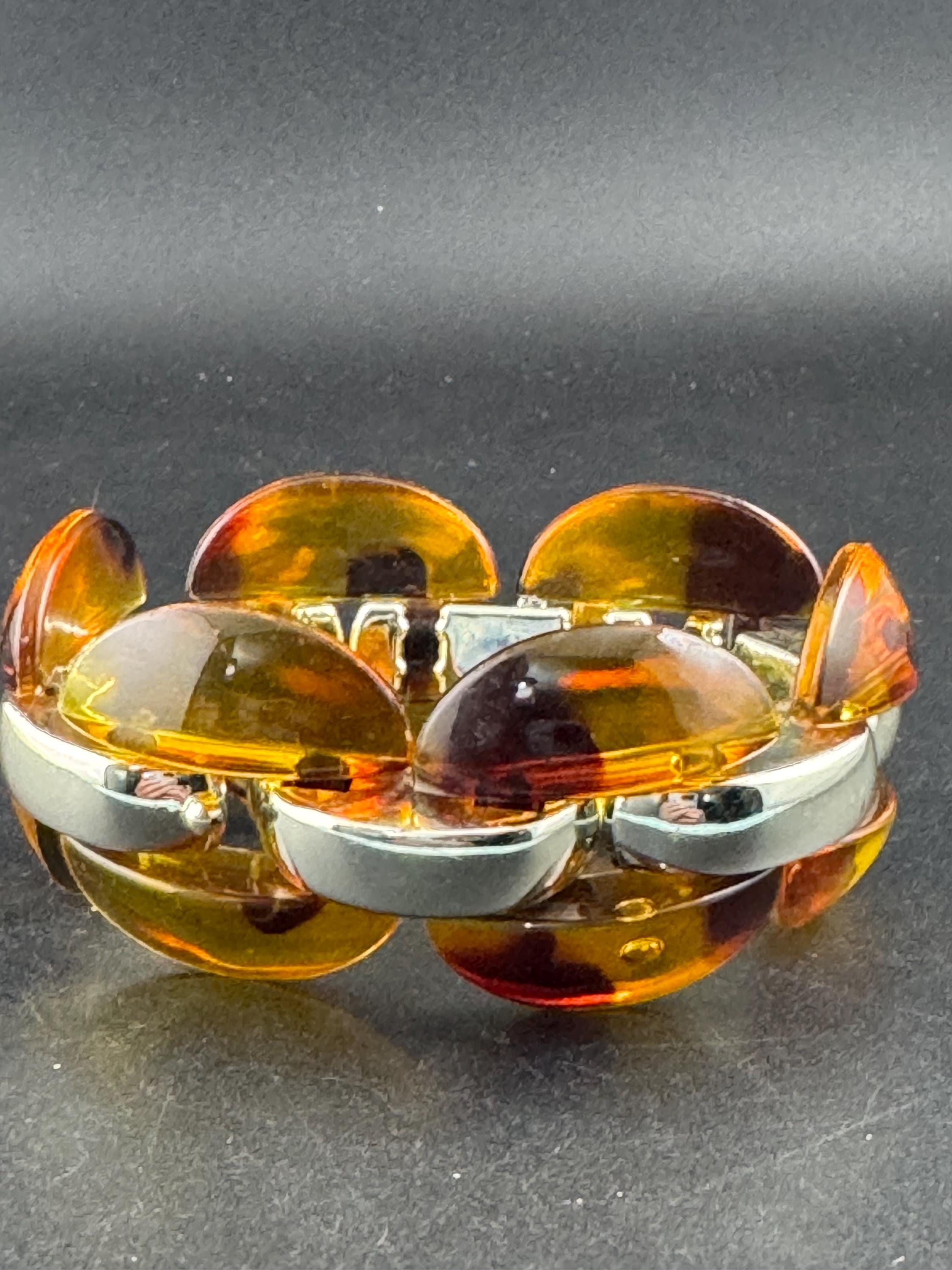 Brown acrylic chain link bracelet, vintage, chunky oversized gold tone