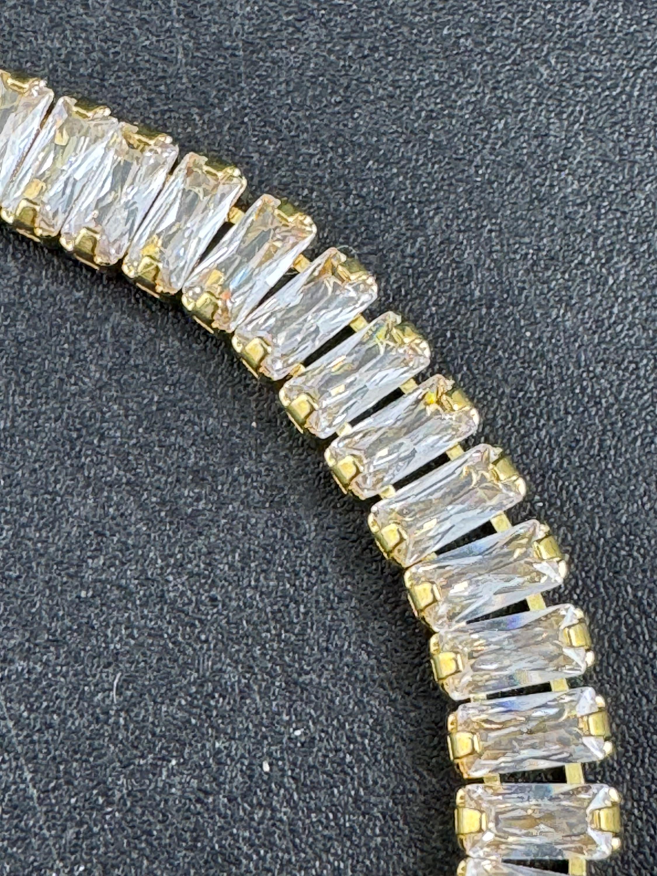 Vintage clear diamanté Crystal Cz gold plated tennis bracelet